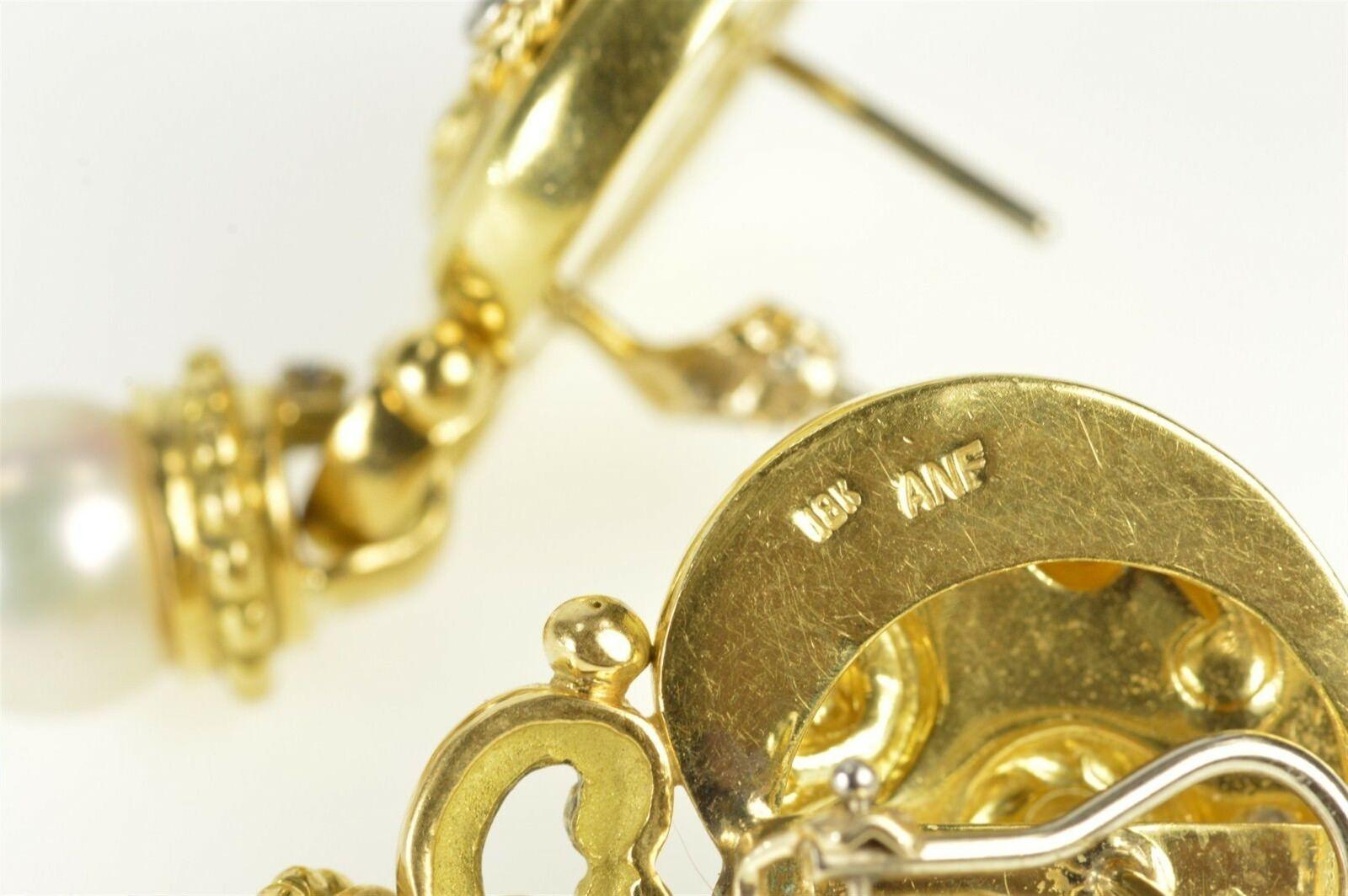 Modern Oval Etruscan Diamond Pearl Statement Gold Earrings