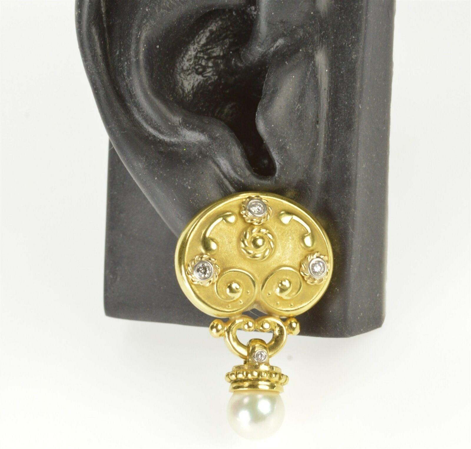 Women's Oval Etruscan Diamond Pearl Statement Gold Earrings