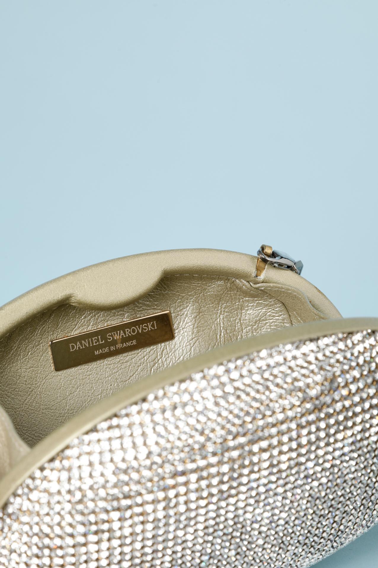 Gray Oval Evening bag in rhinestone and pale gold leather Daniel Swarovski