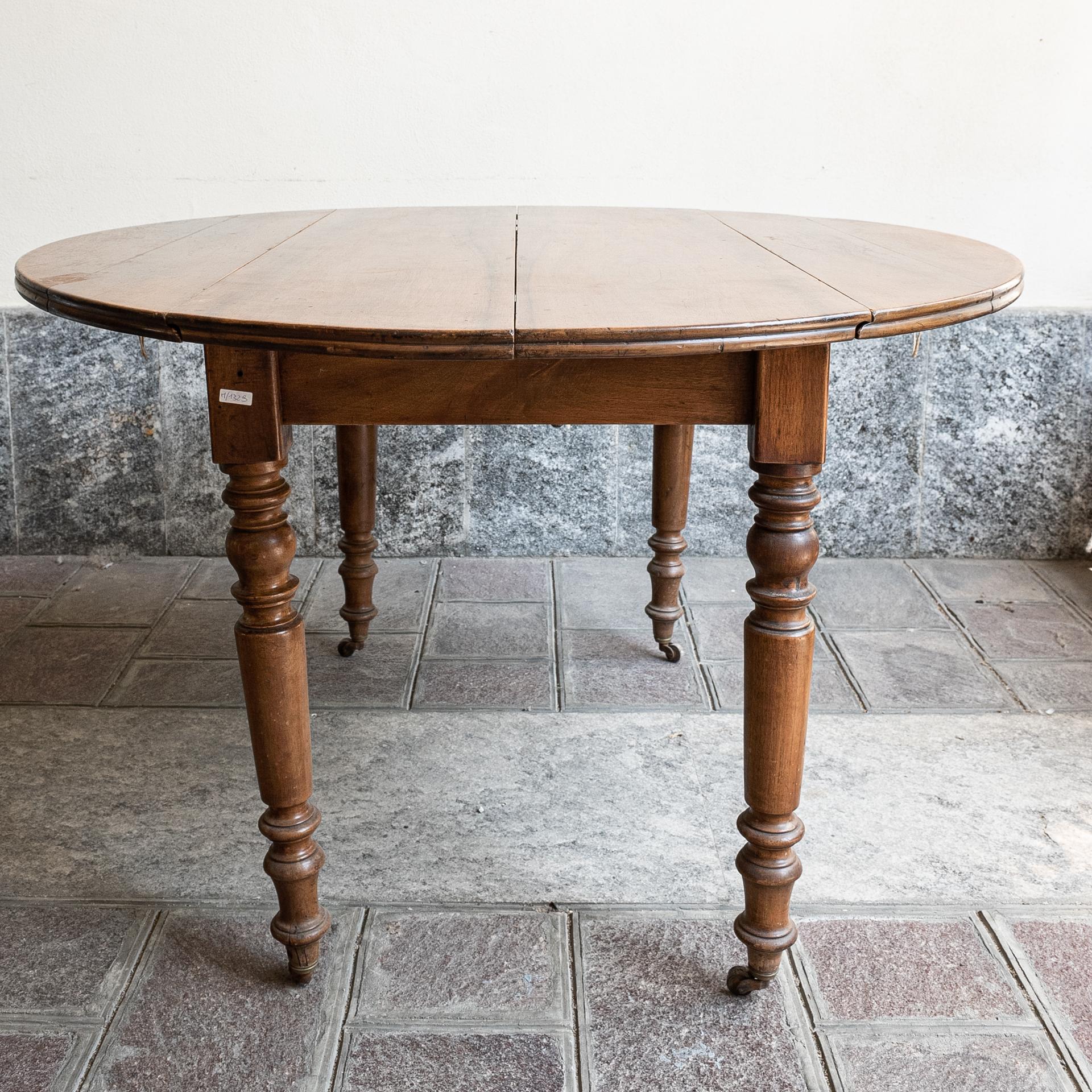 Louis Philippe Oval Extendable Old Table with Wheels For Sale