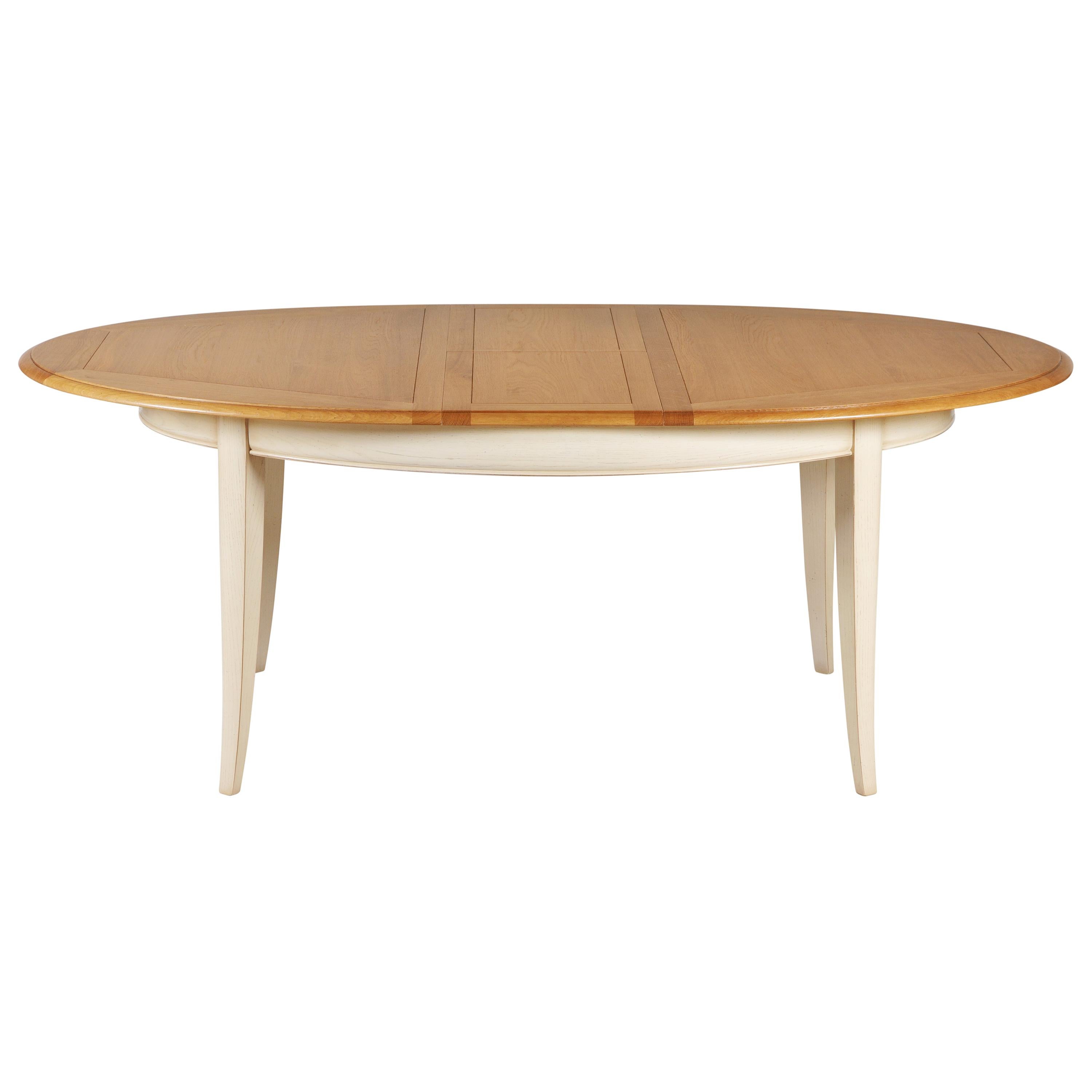 Français Table de salle à manger ovale extensible en Oak Oak massif en vente