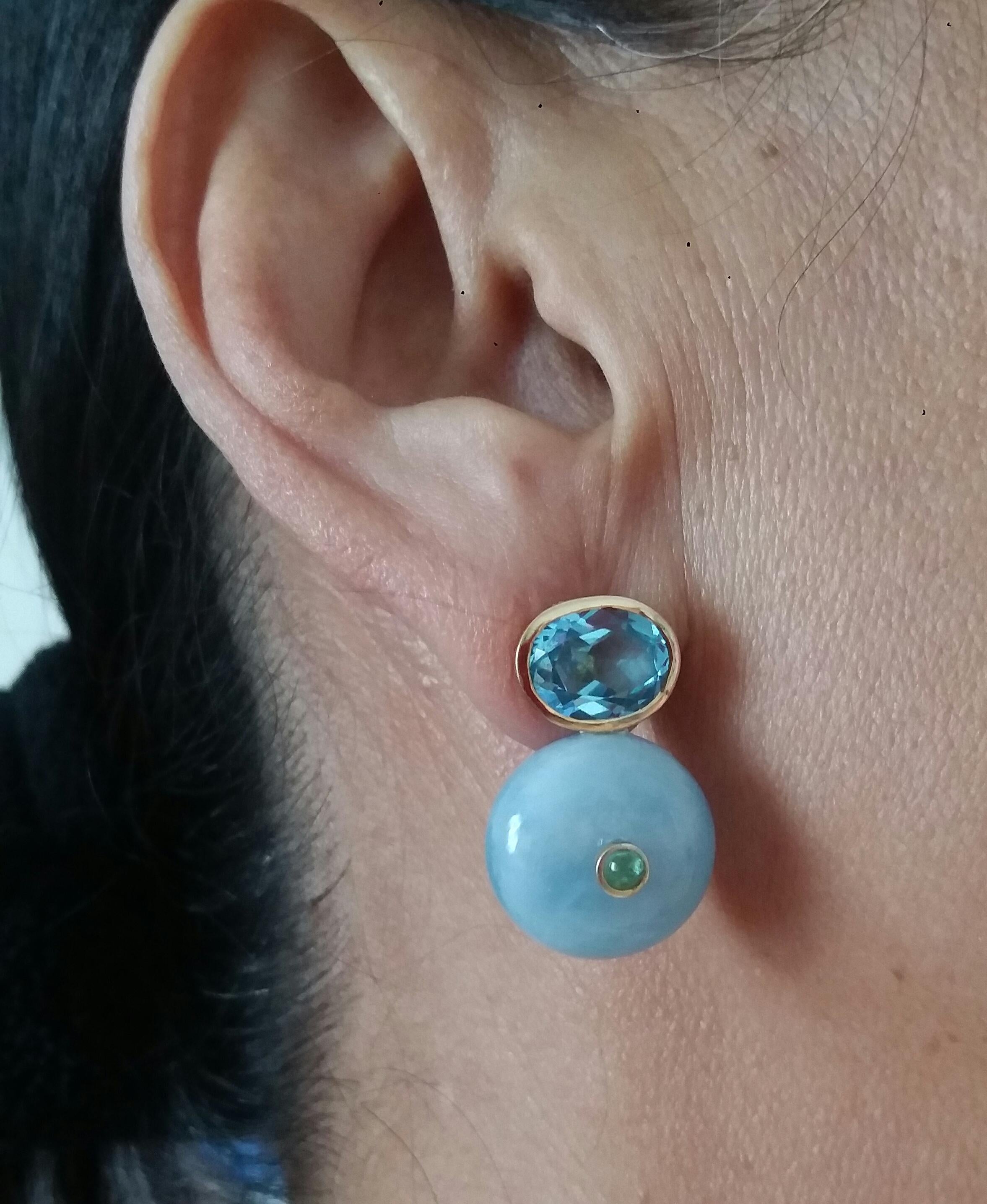Oval Faceted Blue Topaz  Emerald 14K Gold Wheel Shape Aquamarine Stud Earrings For Sale 5