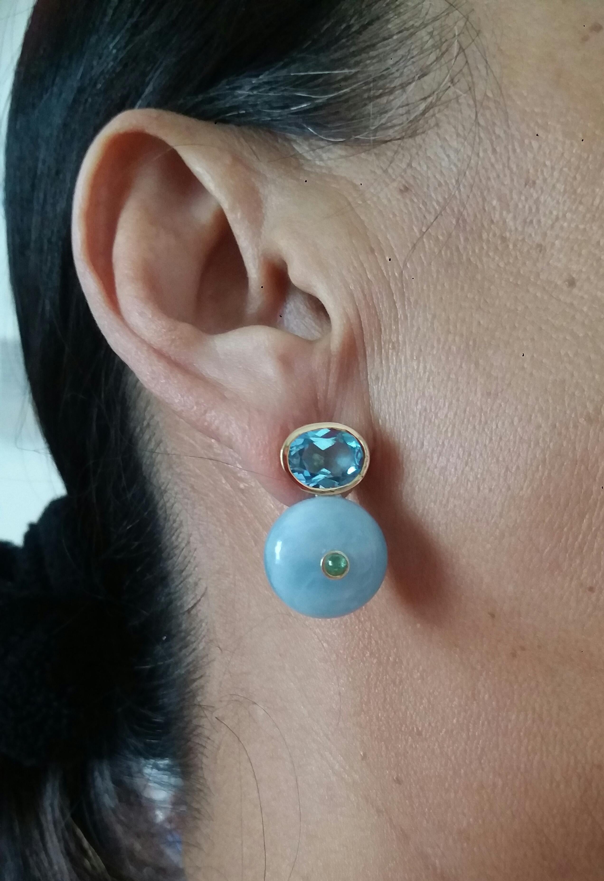 Ovaler facettierter Blautopas  Smaragd 14K Gold Rad Form Aquamarin Ohrstecker im Angebot 7