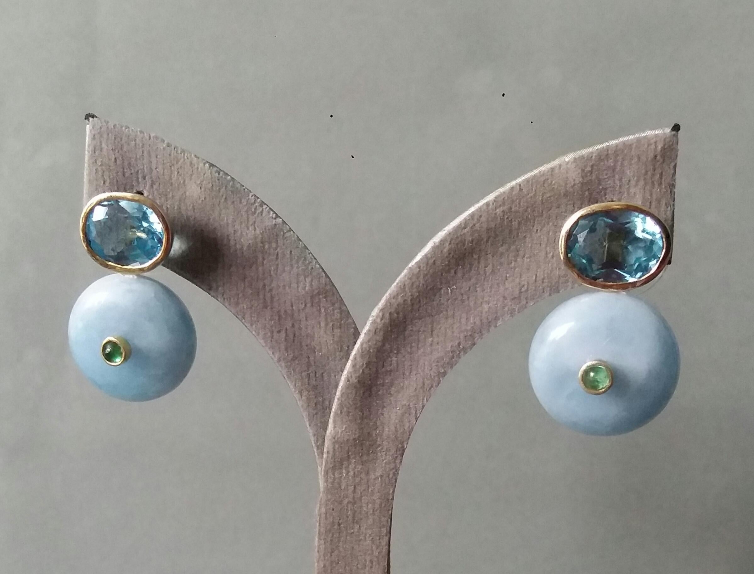 Oval Faceted Blue Topaz  Emerald 14K Gold Wheel Shape Aquamarine Stud Earrings For Sale 7