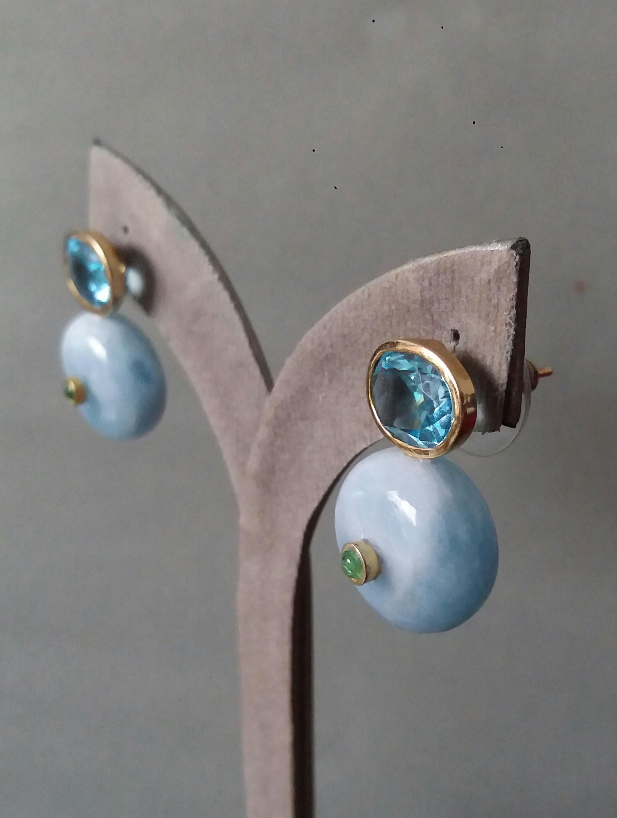 Oval Faceted Blue Topaz  Emerald 14K Gold Wheel Shape Aquamarine Stud Earrings For Sale 8