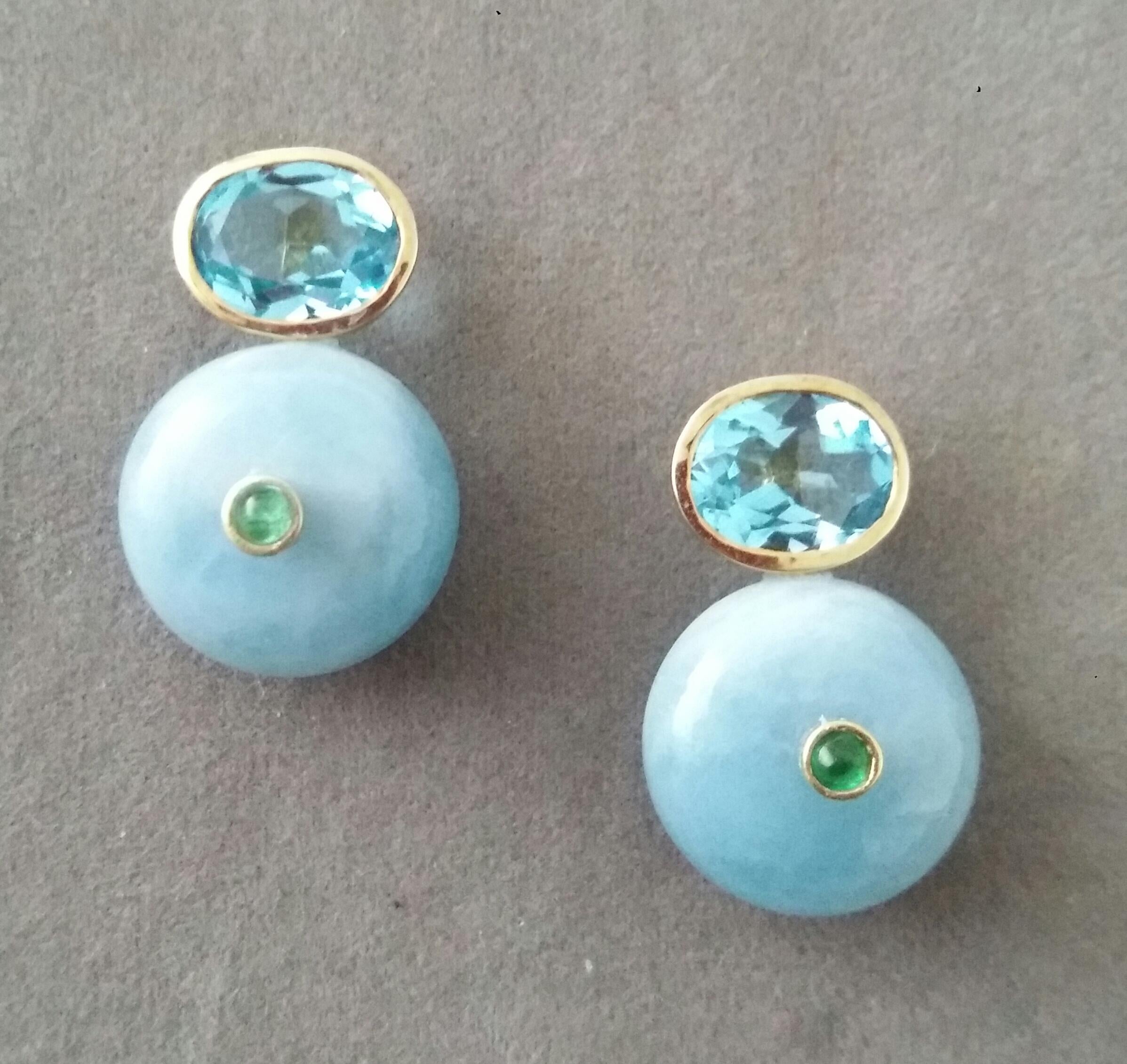 Ovaler facettierter Blautopas  Smaragd 14K Gold Rad Form Aquamarin Ohrstecker (Arts and Crafts) im Angebot
