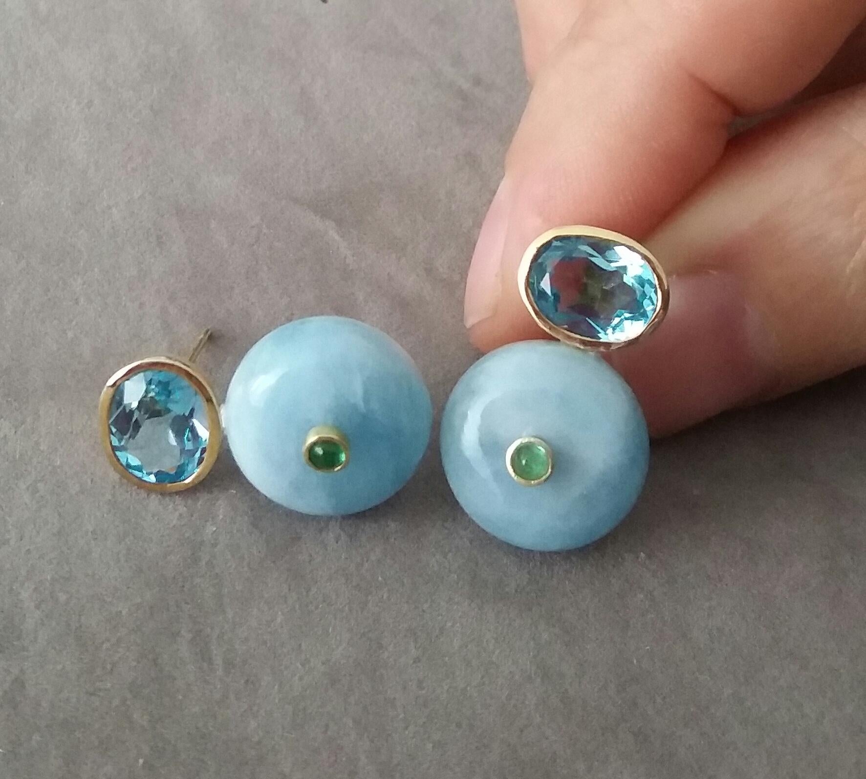 Ovaler facettierter Blautopas  Smaragd 14K Gold Rad Form Aquamarin Ohrstecker im Zustand „Hervorragend“ im Angebot in Bangkok, TH