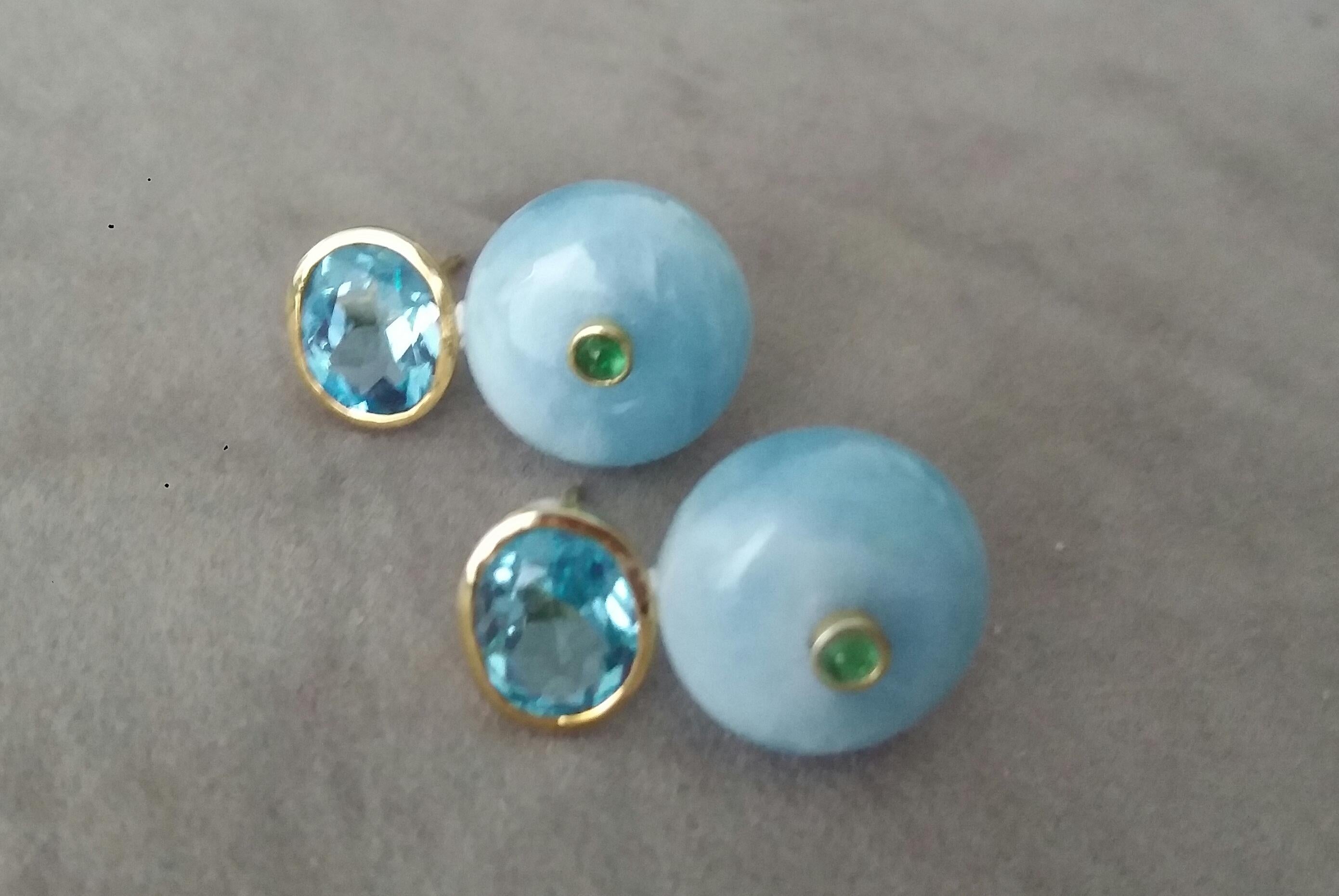 Oval Faceted Blue Topaz  Emerald 14K Gold Wheel Shape Aquamarine Stud Earrings In Excellent Condition For Sale In Bangkok, TH