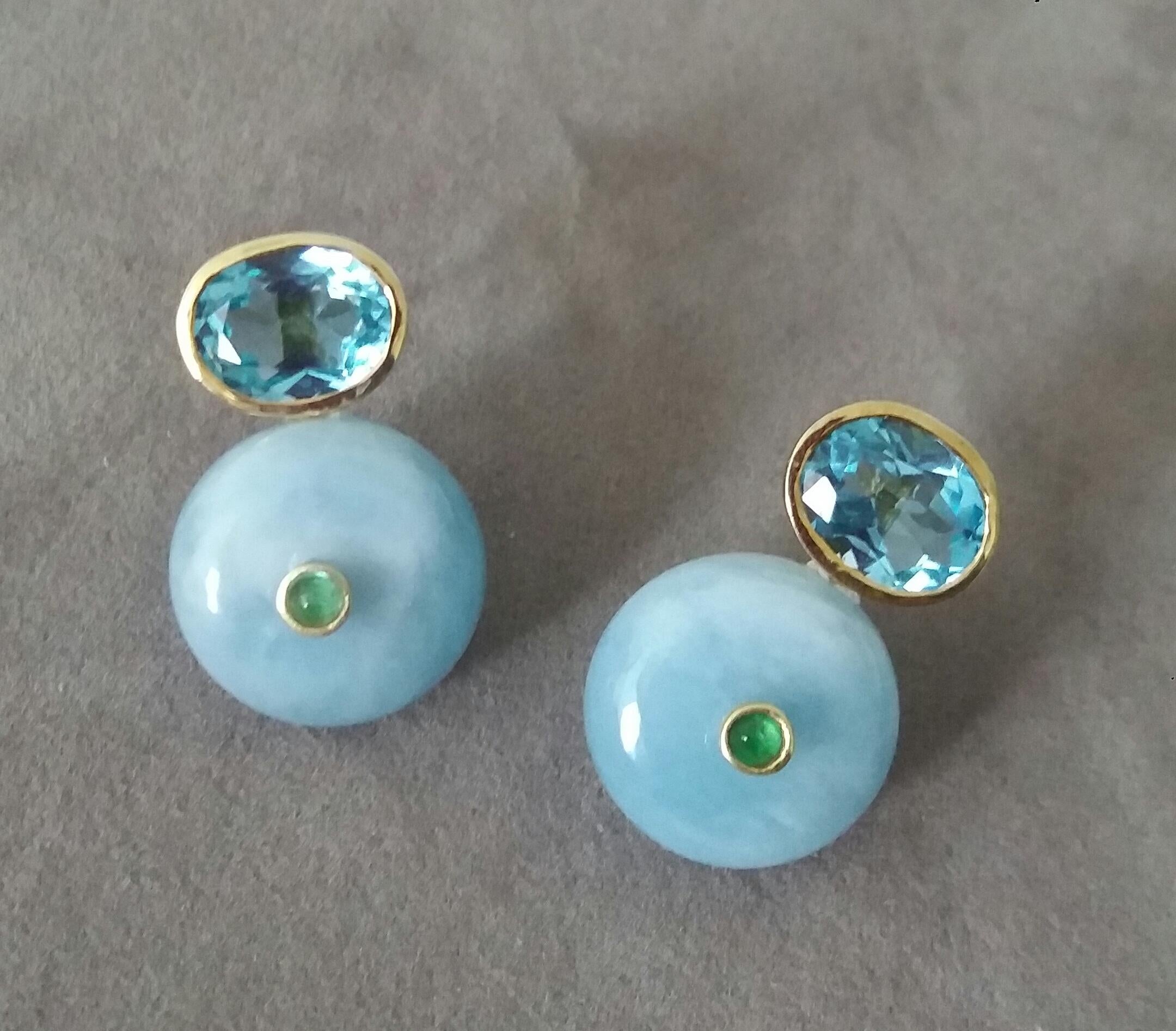 Women's Oval Faceted Blue Topaz  Emerald 14K Gold Wheel Shape Aquamarine Stud Earrings For Sale
