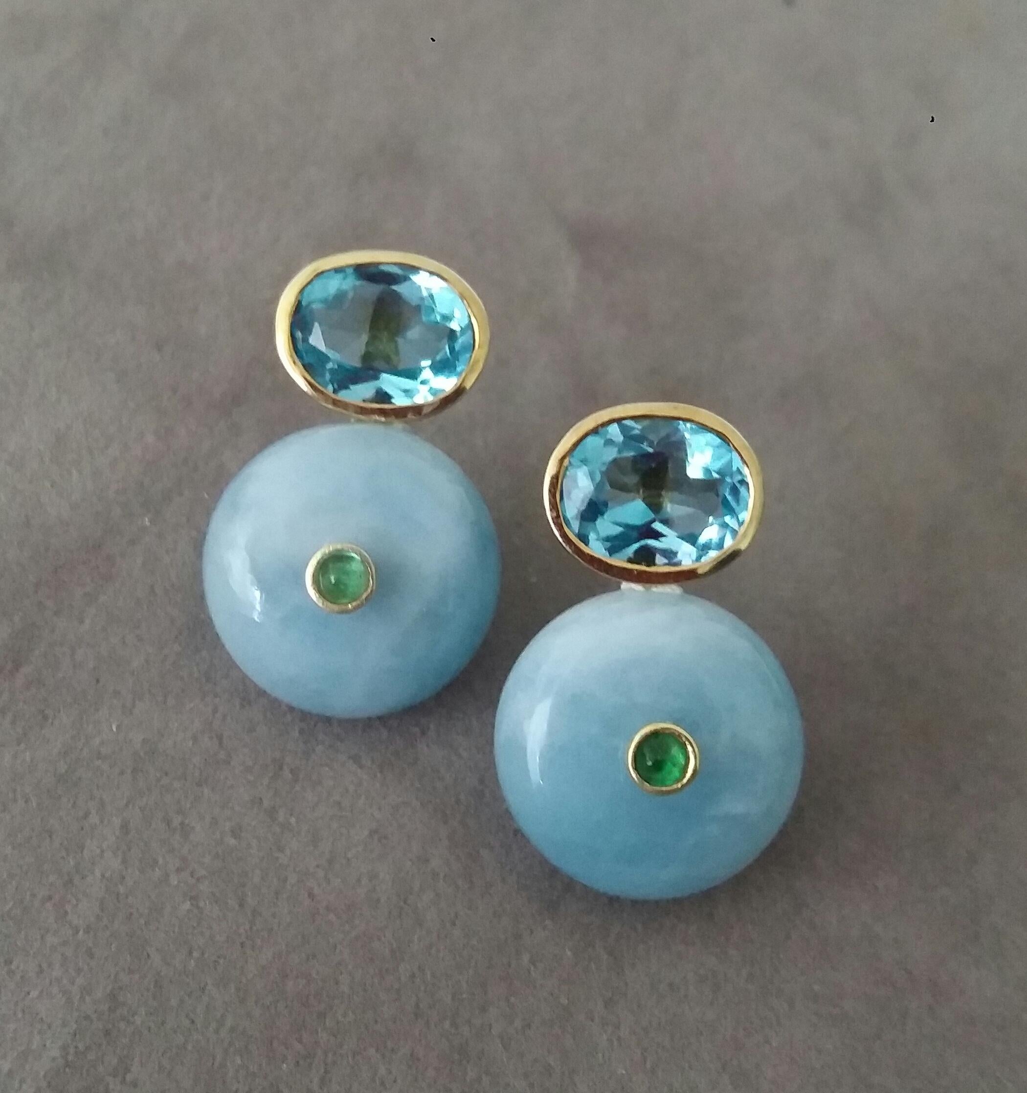 Oval Faceted Blue Topaz  Emerald 14K Gold Wheel Shape Aquamarine Stud Earrings For Sale 1
