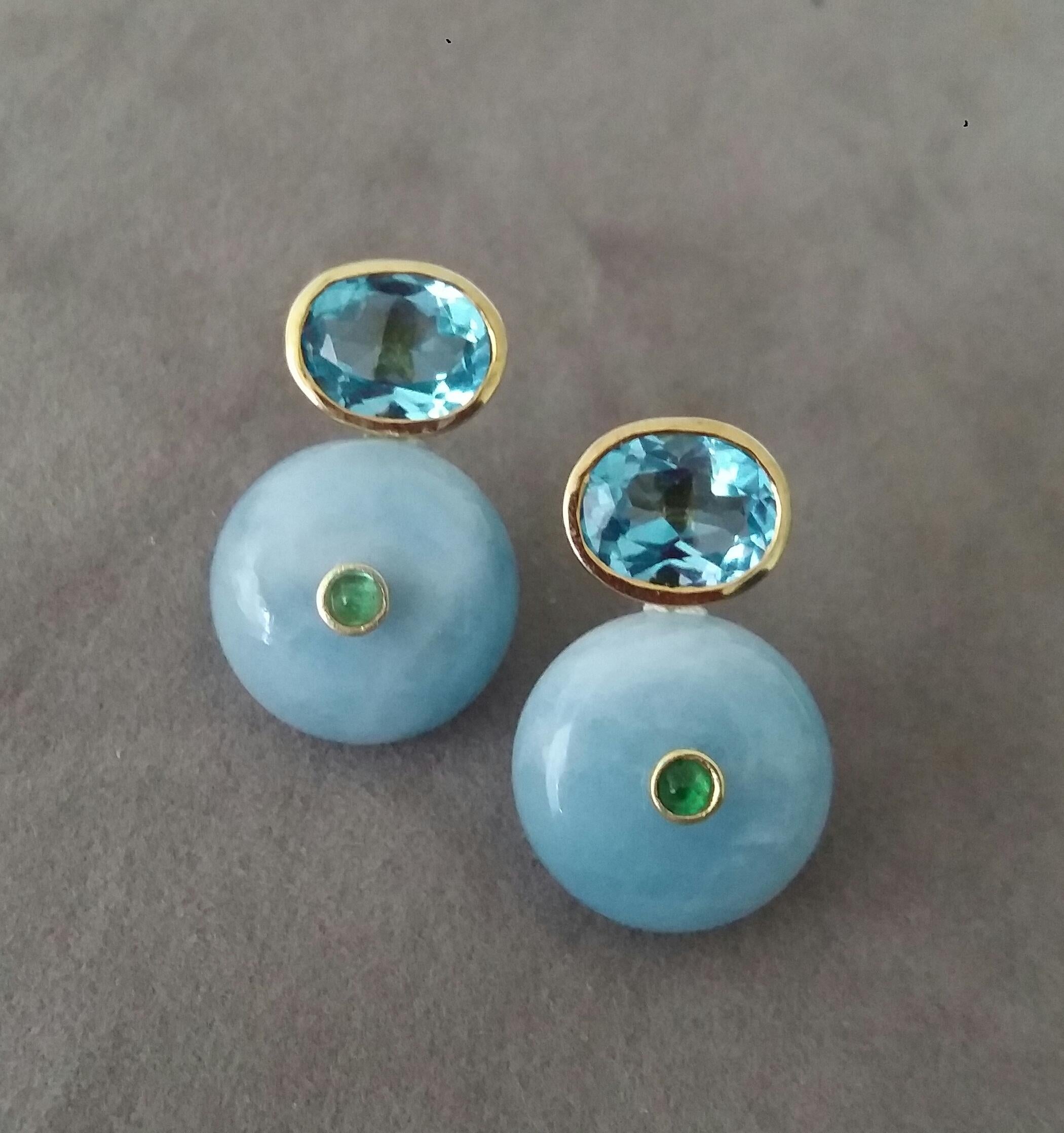 Ovaler facettierter Blautopas  Smaragd 14K Gold Rad Form Aquamarin Ohrstecker im Angebot 2