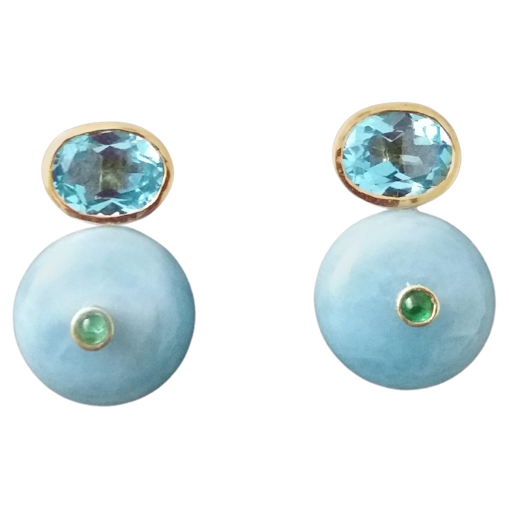Topaze bleue ovale facettée  Boucles d'oreilles aigue-marine en forme de roue en or 14K Emerald en vente