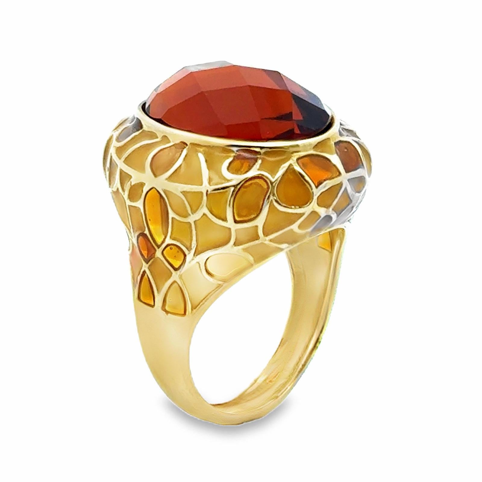 Ovaler facettierter Citrin Plique-A-Jour-Cocktailring aus 14 Karat Gelbgold (Zeitgenössisch)