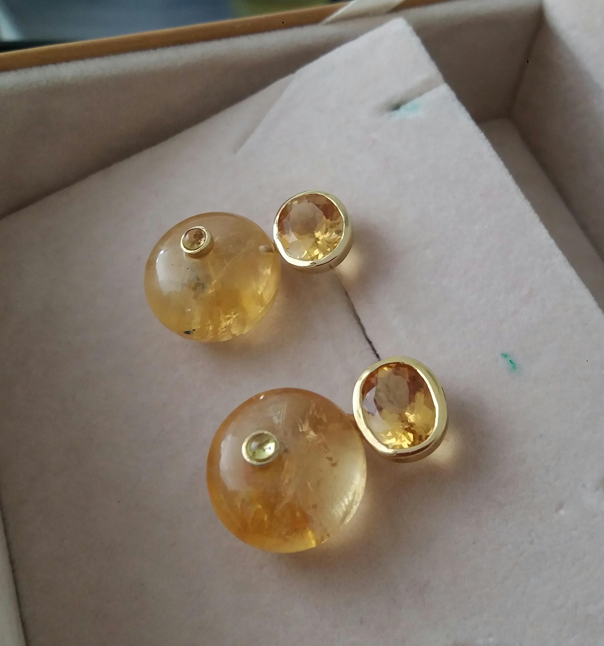 Clous d'oreilles en or 14 carats avec citrine ovale facettée et saphir jaune en forme de roue en vente 5