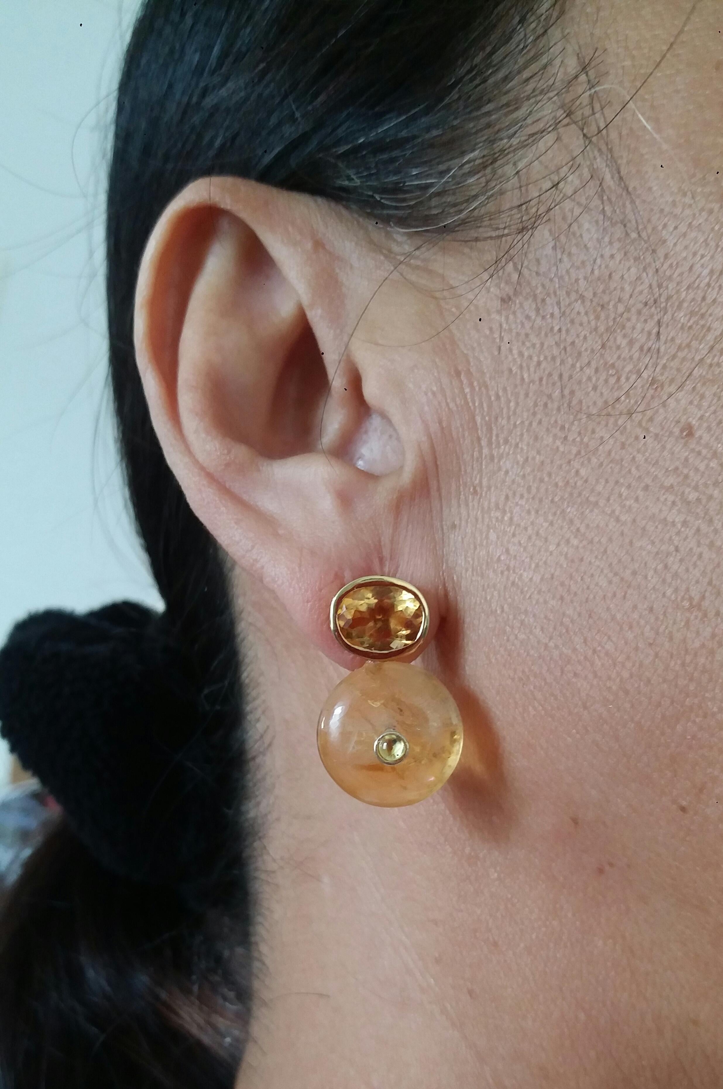 Clous d'oreilles en or 14 carats avec citrine ovale facettée et saphir jaune en forme de roue en vente 6