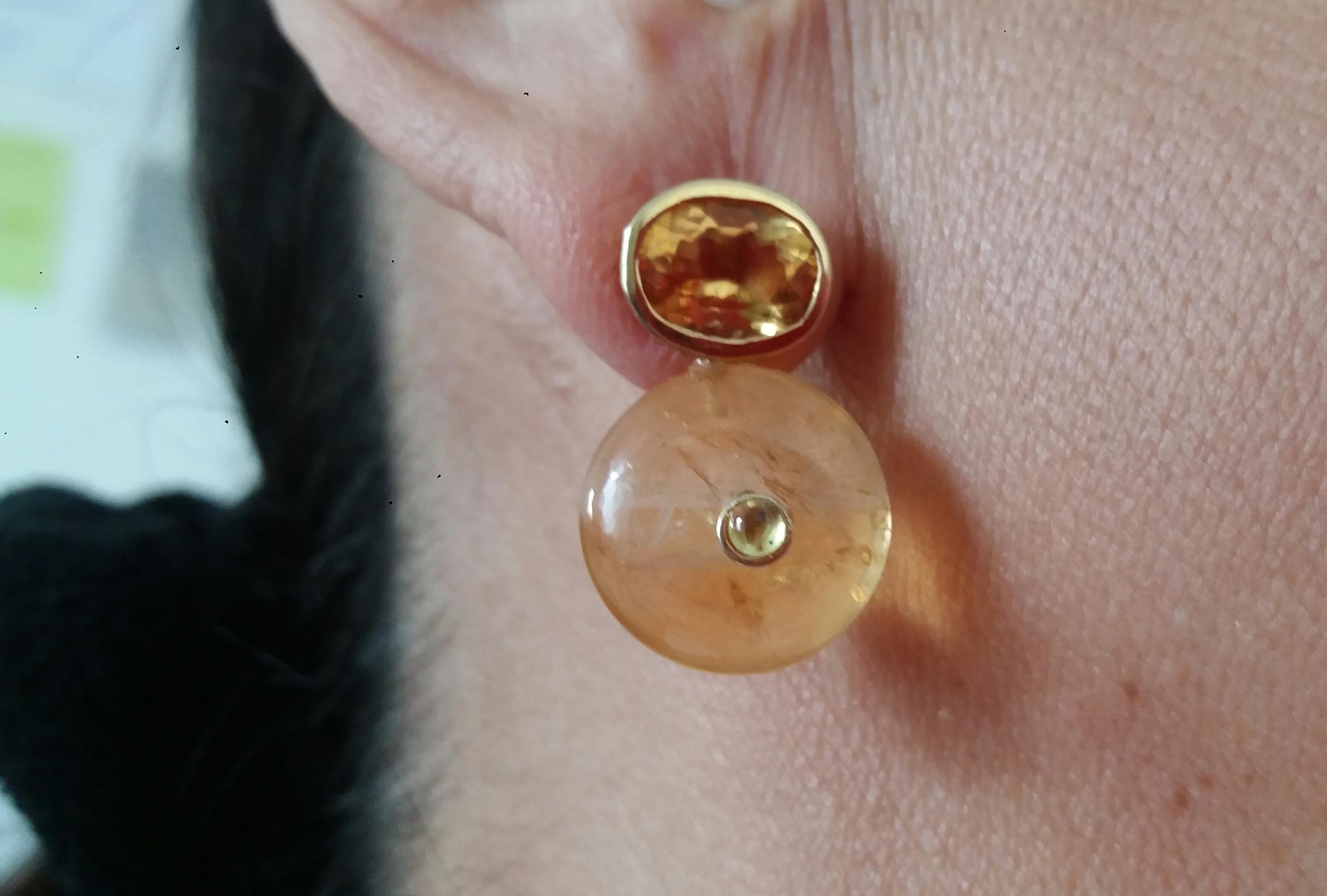 Clous d'oreilles en or 14 carats avec citrine ovale facettée et saphir jaune en forme de roue en vente 7