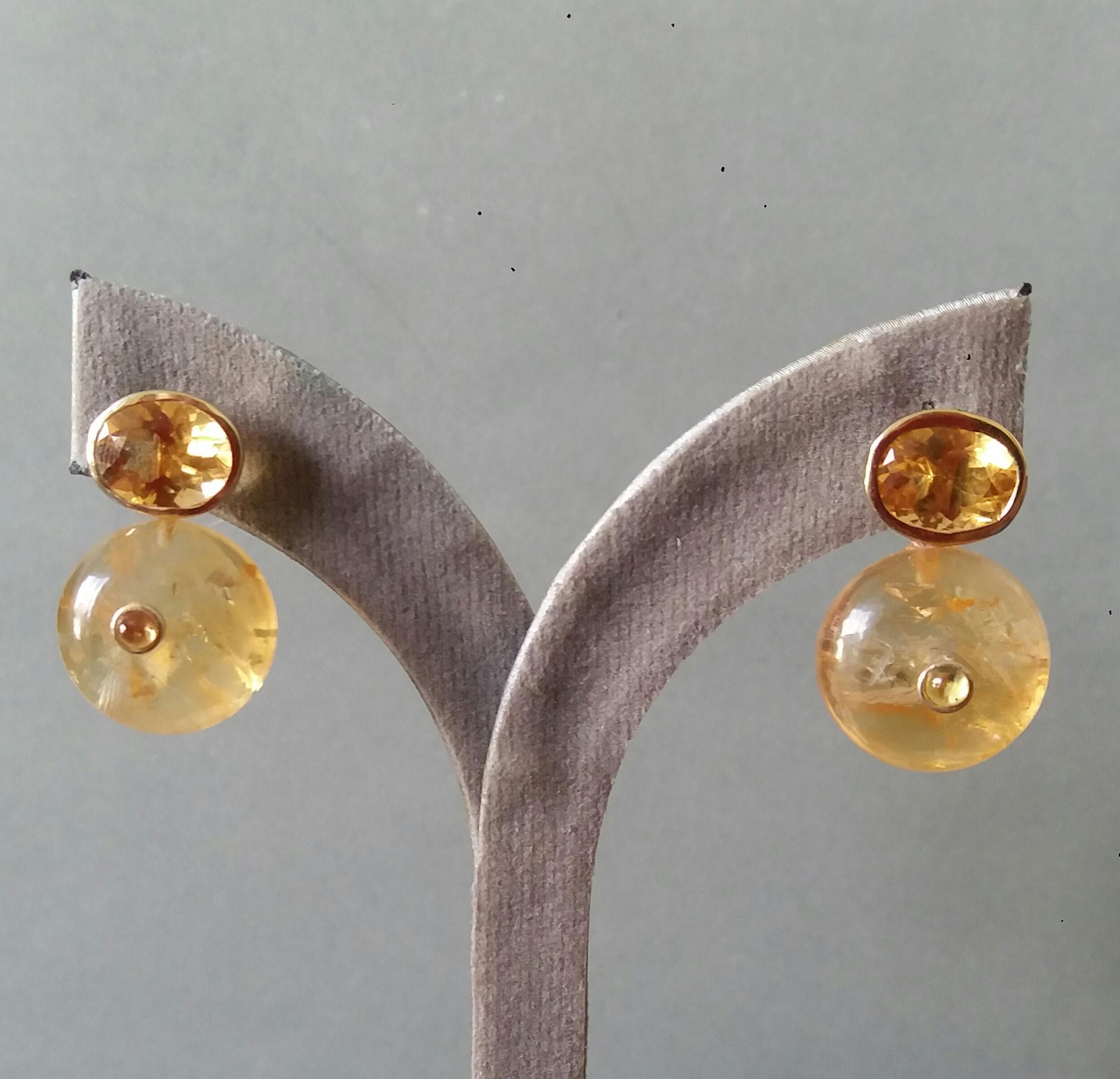 Clous d'oreilles en or 14 carats avec citrine ovale facettée et saphir jaune en forme de roue en vente 8