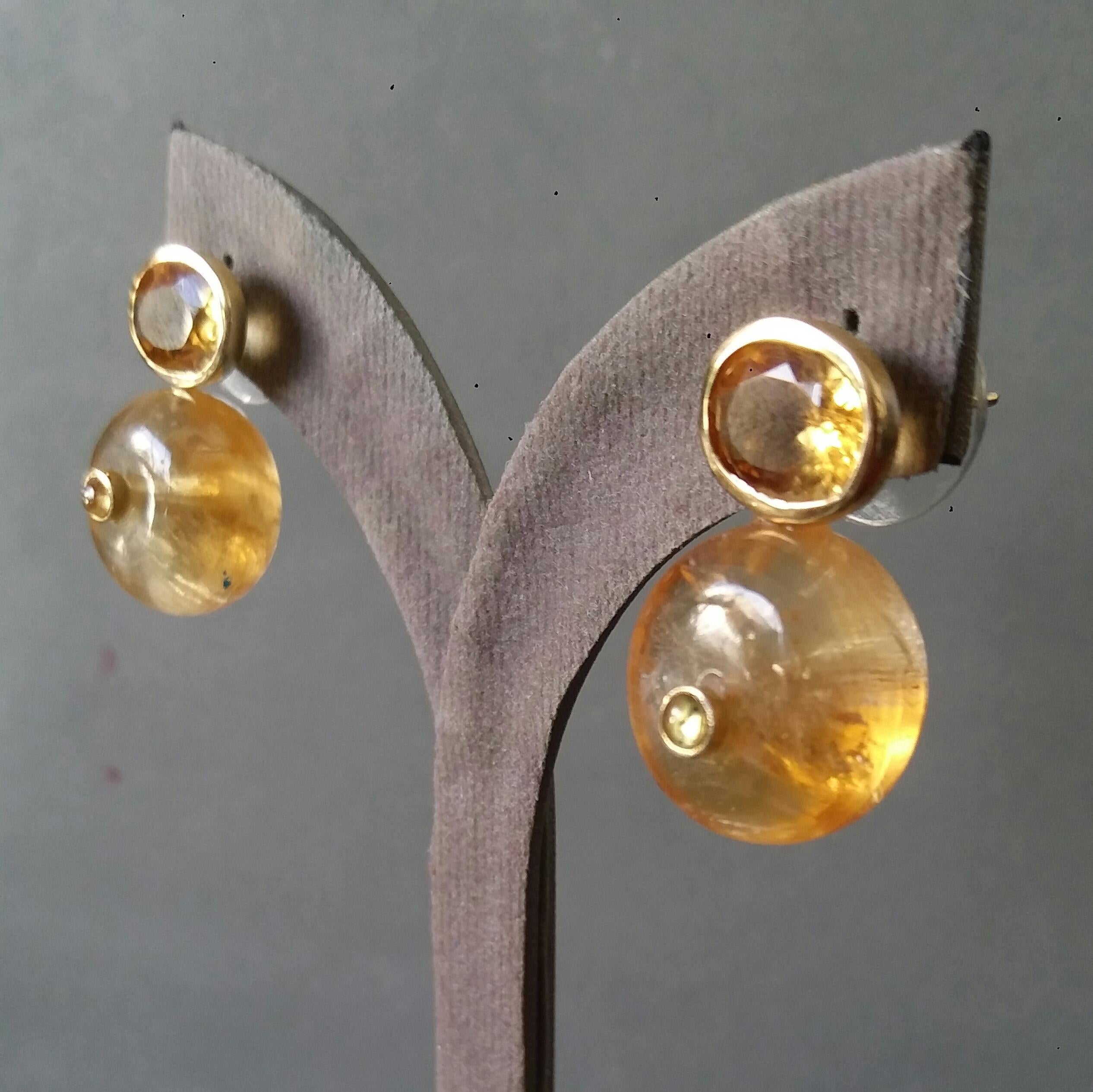 Clous d'oreilles en or 14 carats avec citrine ovale facettée et saphir jaune en forme de roue en vente 9
