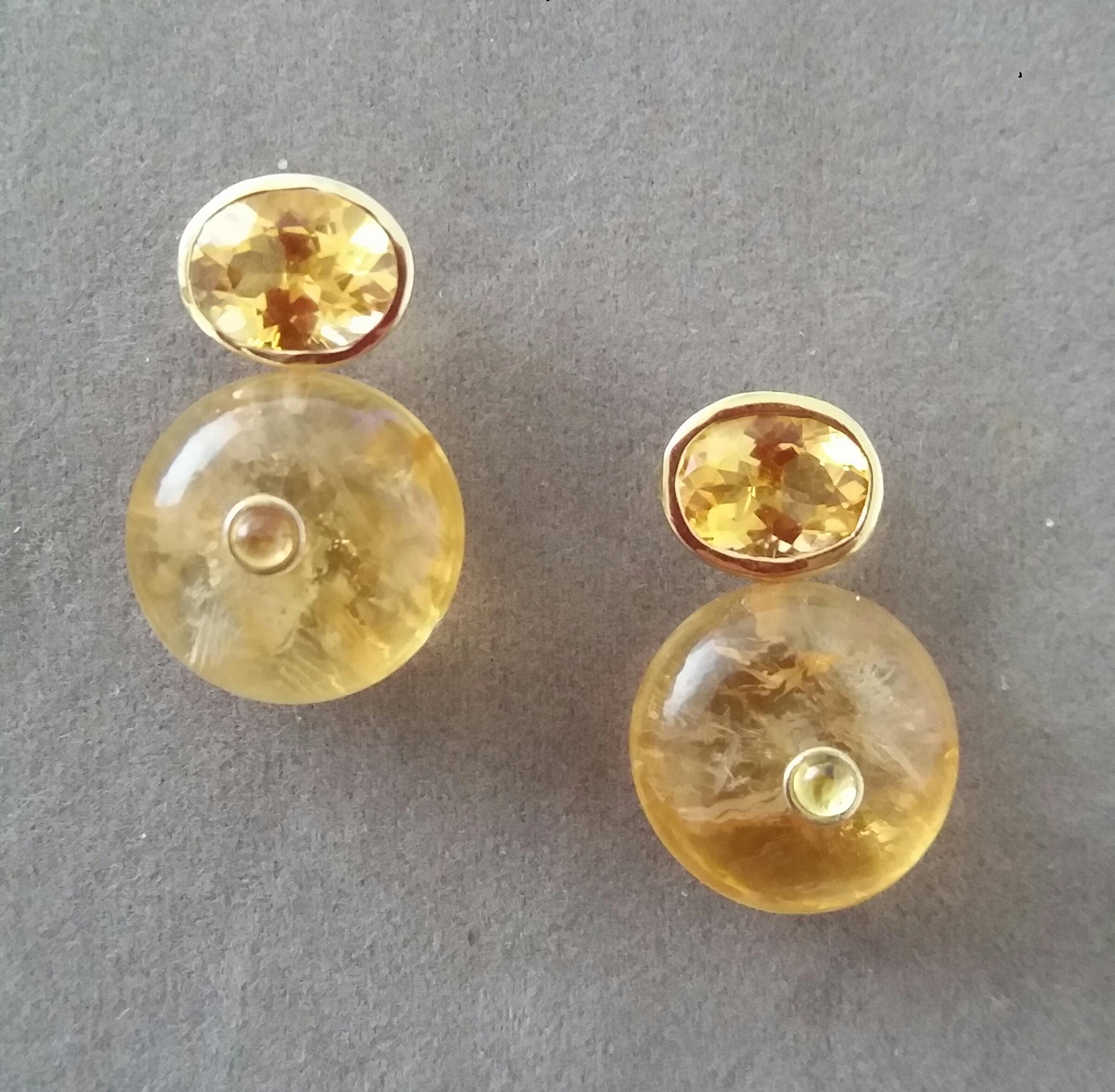 Arts and Crafts Clous d'oreilles en or 14 carats avec citrine ovale facettée et saphir jaune en forme de roue en vente