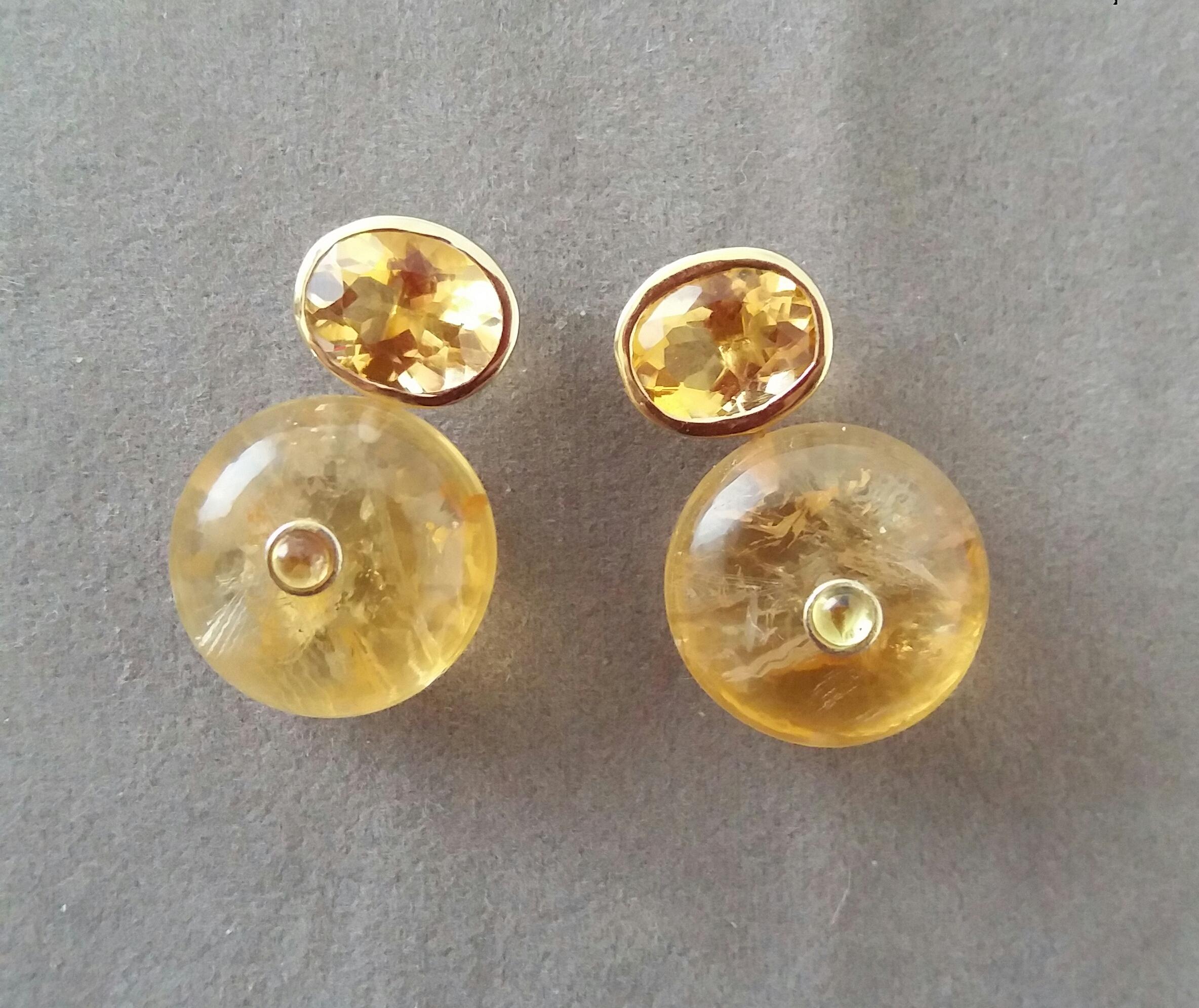 Mixed Cut Oval Faceted Citrine Yellow Sapphire 14k Gold Wheel Shape Citrine Stud Earrings For Sale