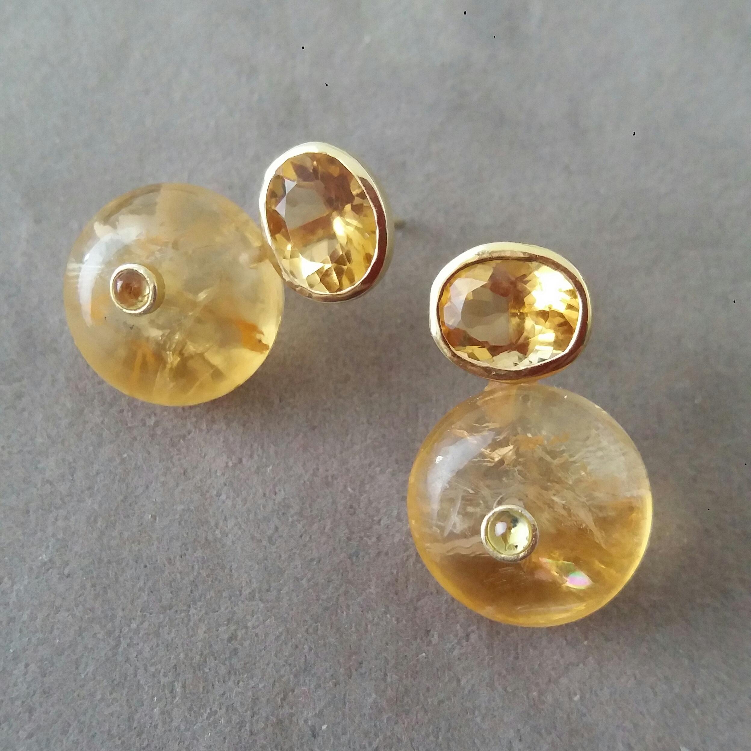 Clous d'oreilles en or 14 carats avec citrine ovale facettée et saphir jaune en forme de roue en vente 1
