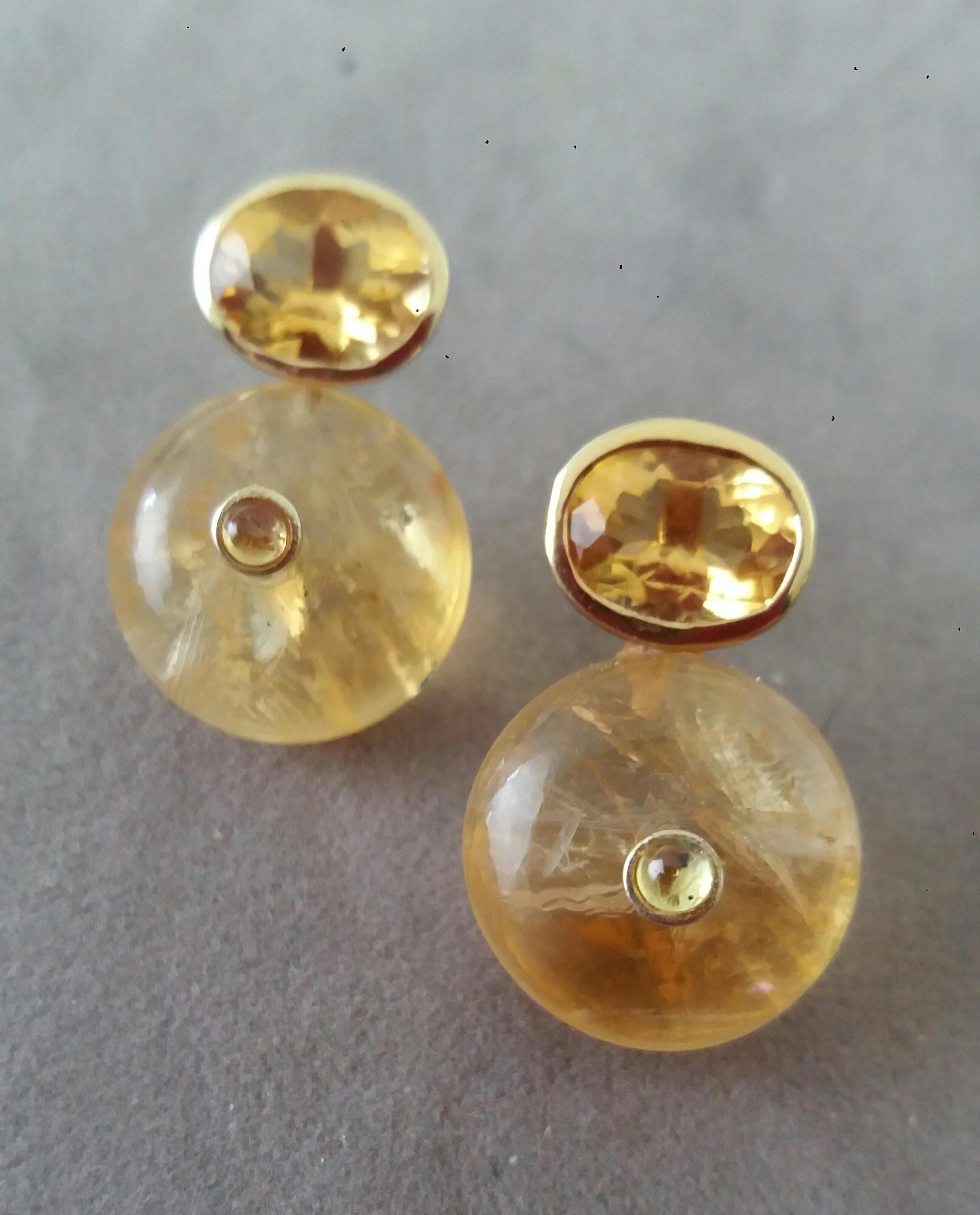 Clous d'oreilles en or 14 carats avec citrine ovale facettée et saphir jaune en forme de roue en vente 2