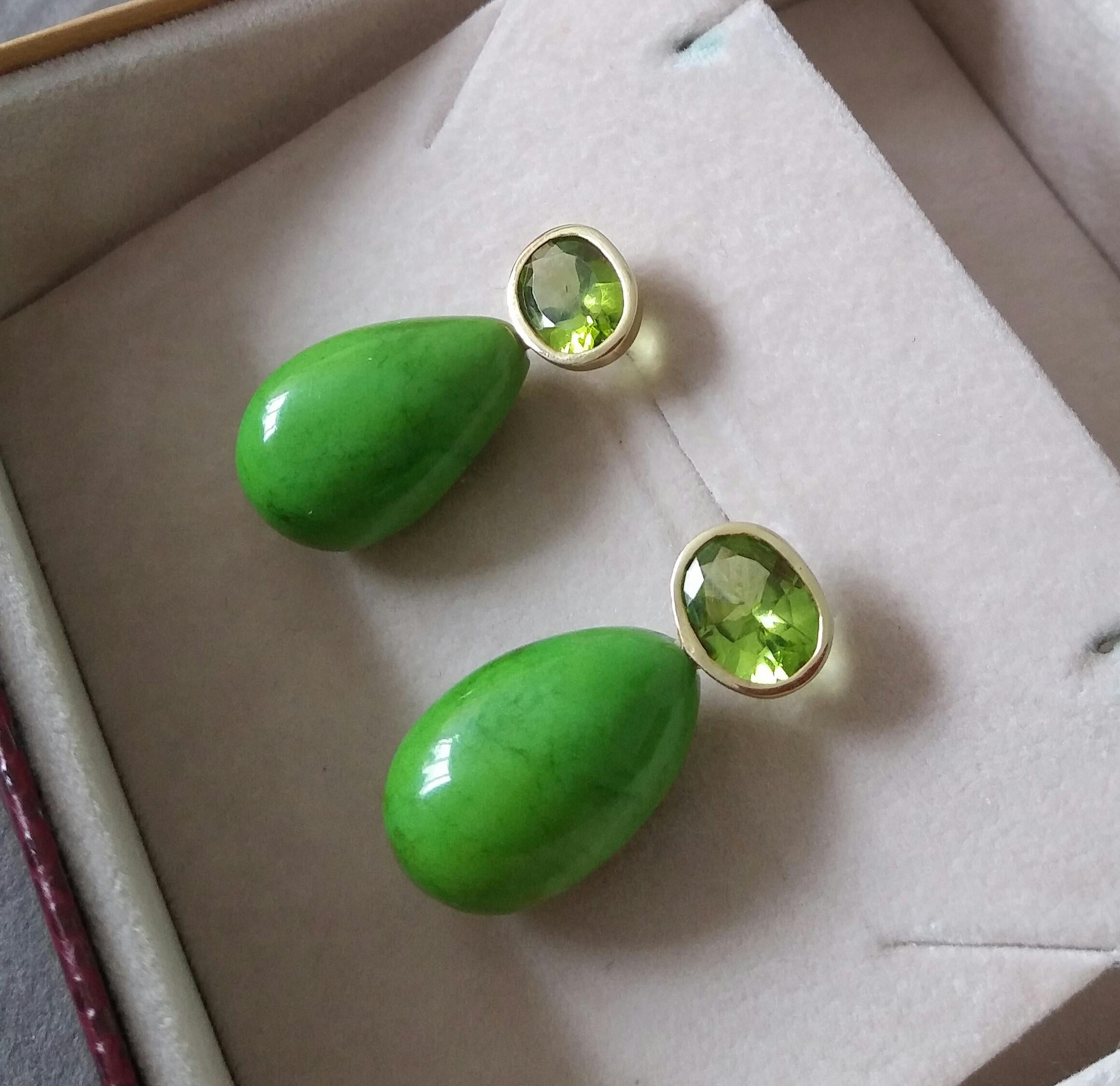Oval Faceted Peridot 14K Gold Green Turkmenistan Turquoise Round Drop Earrings For Sale 5
