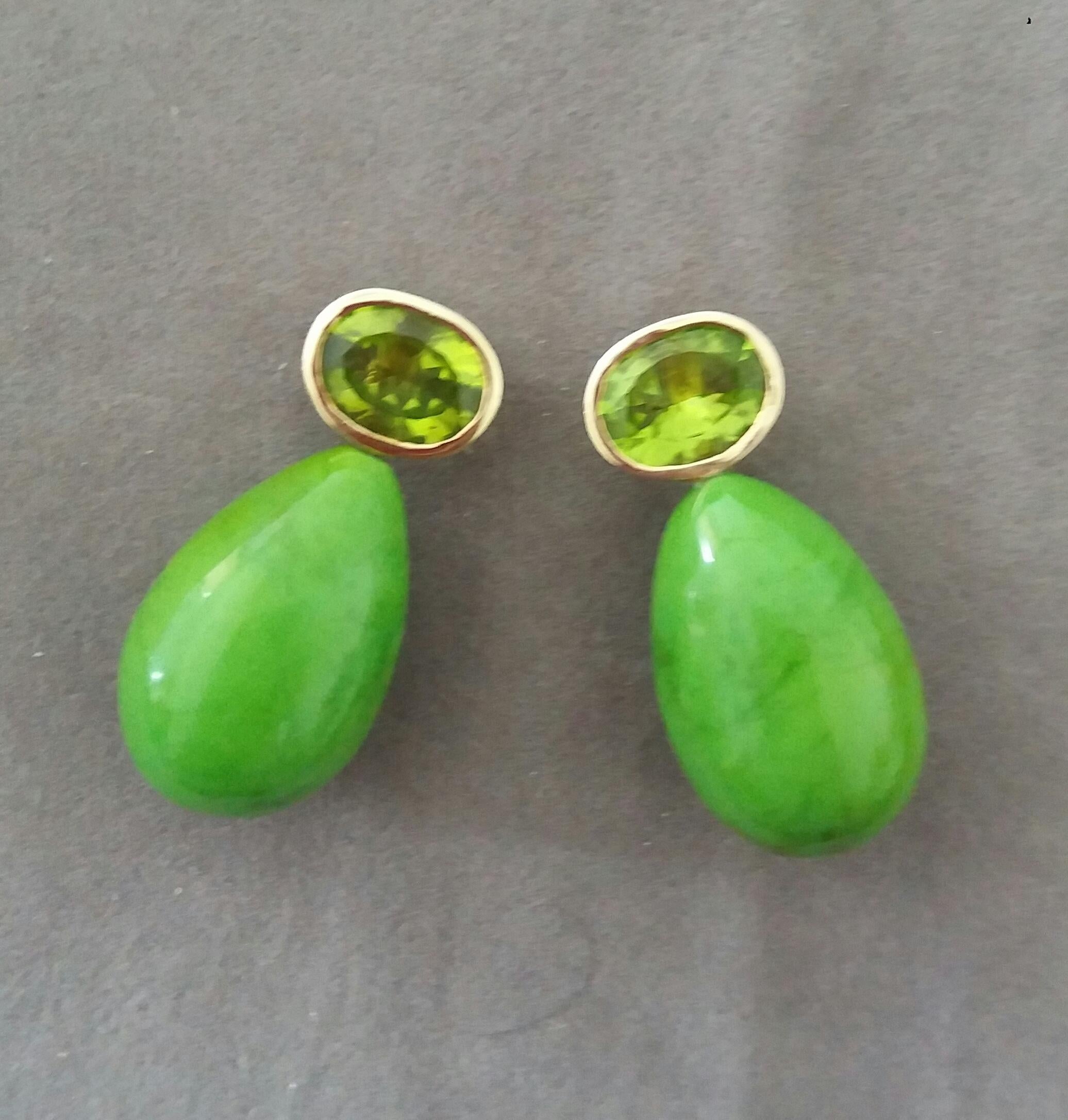 Mixed Cut Oval Faceted Peridot 14K Gold Green Turkmenistan Turquoise Round Drop Earrings For Sale