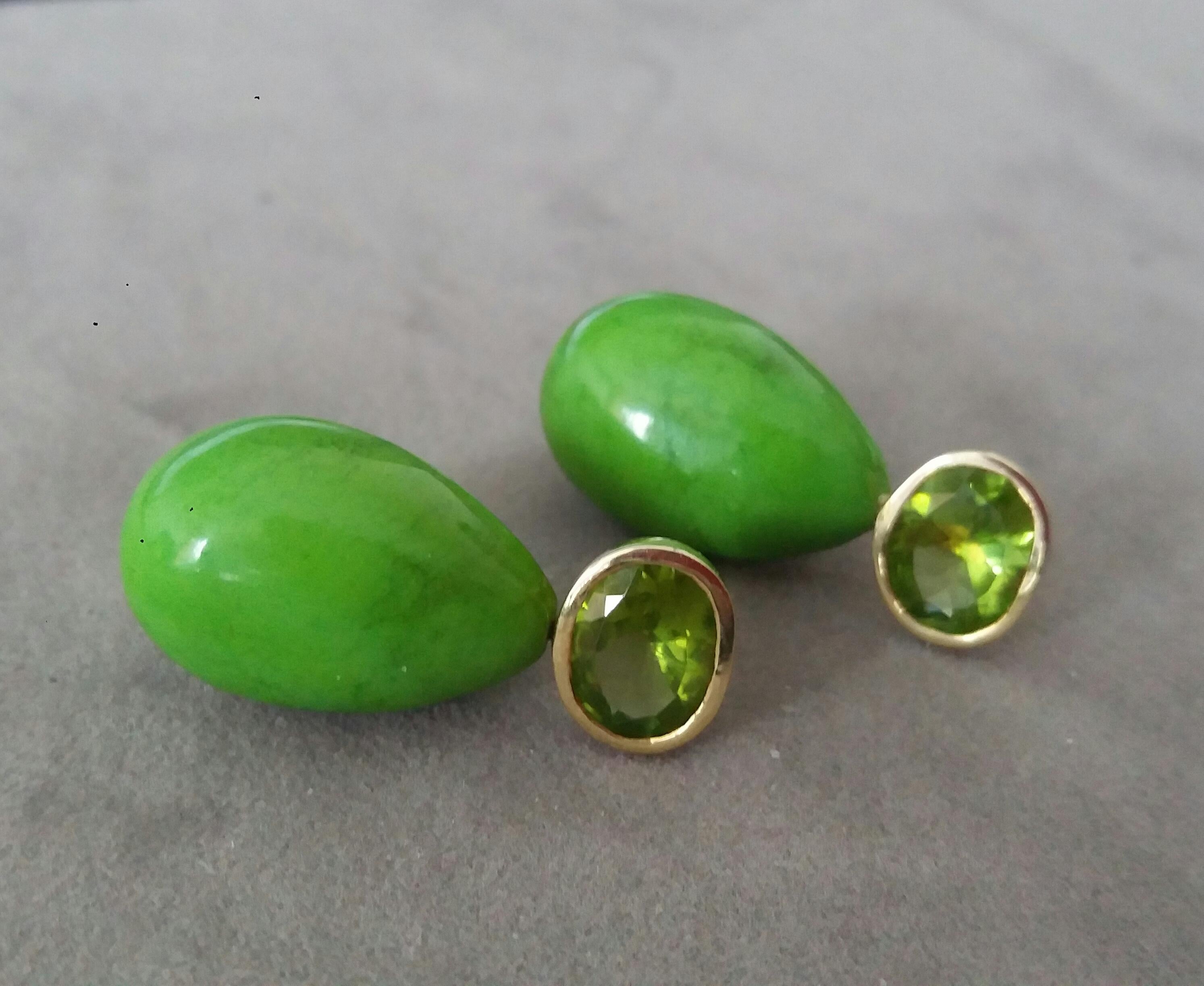 Oval Faceted Peridot 14K Gold Green Turkmenistan Turquoise Round Drop Earrings In New Condition For Sale In Bangkok, TH