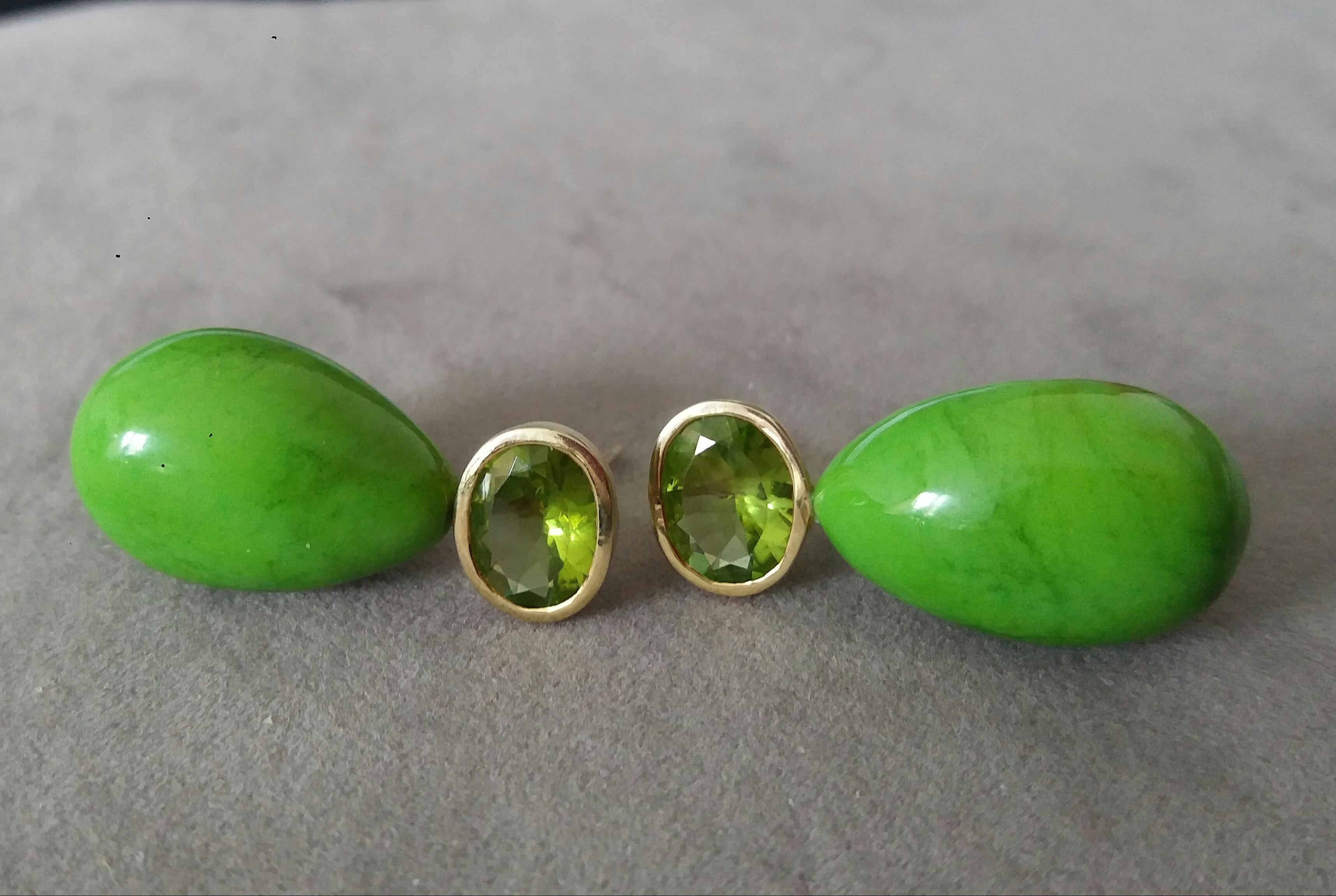 Women's Oval Faceted Peridot 14K Gold Green Turkmenistan Turquoise Round Drop Earrings For Sale