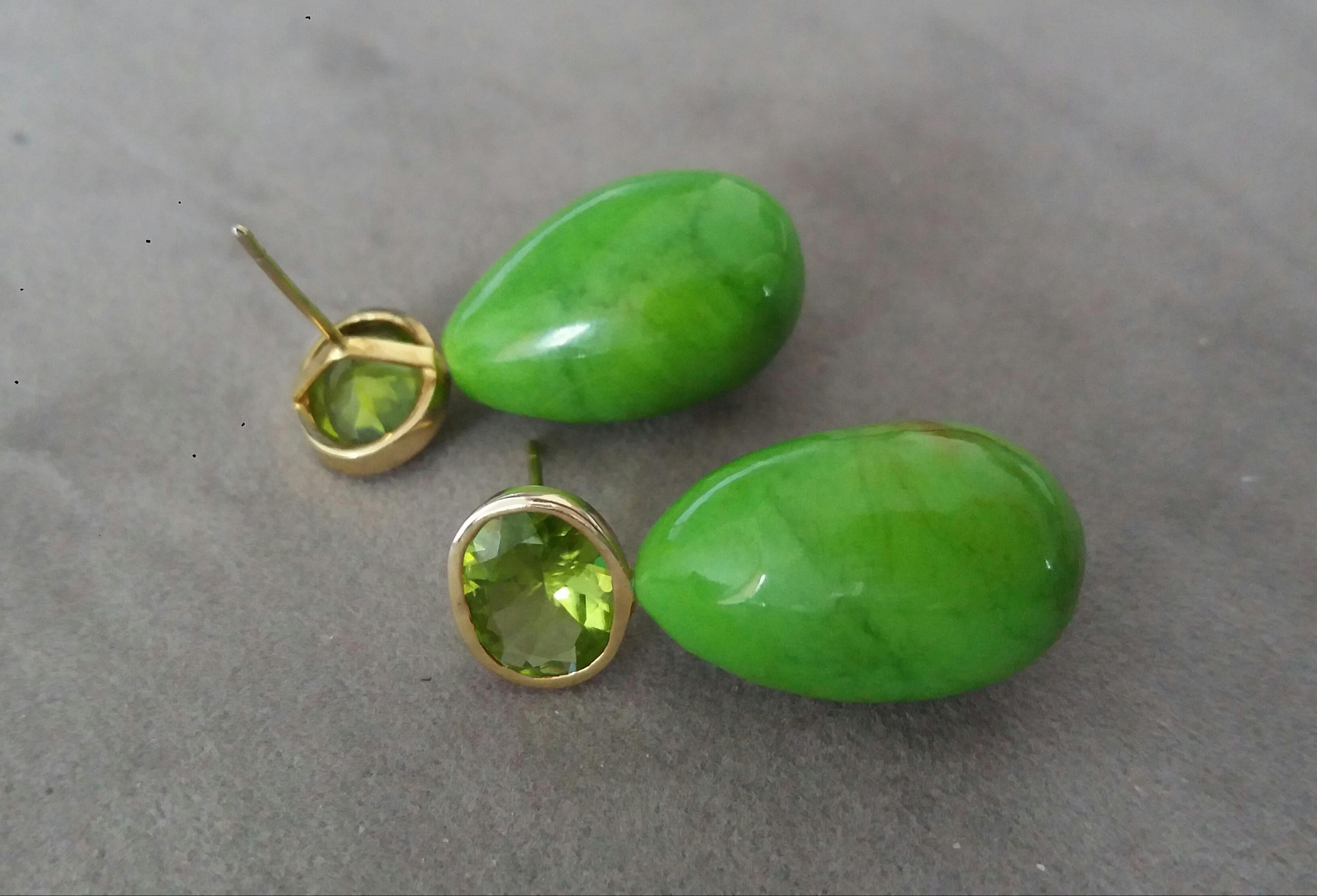 Oval Faceted Peridot 14K Gold Green Turkmenistan Turquoise Round Drop Earrings For Sale 1