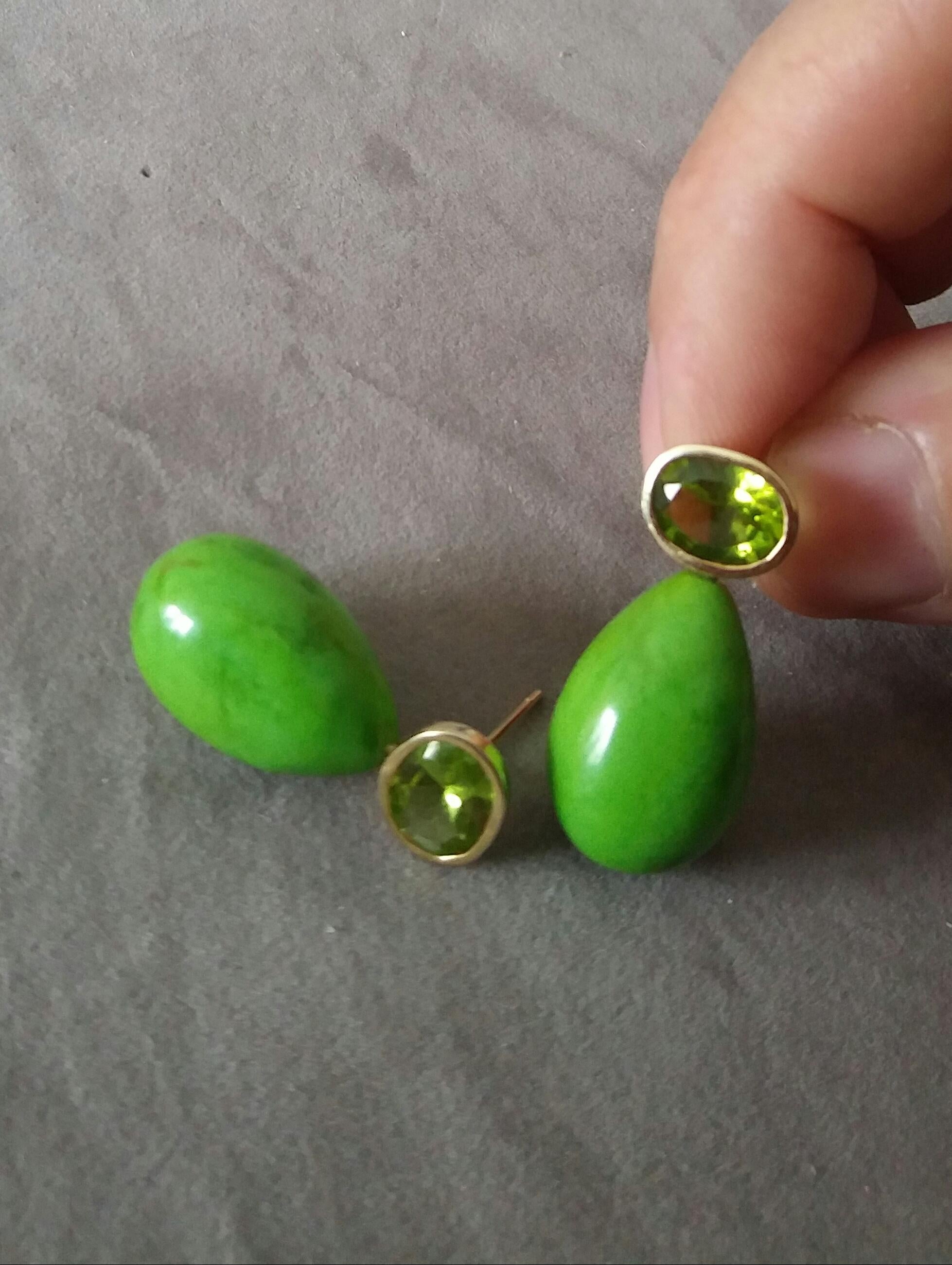 Oval Faceted Peridot 14K Gold Green Turkmenistan Turquoise Round Drop Earrings For Sale 2