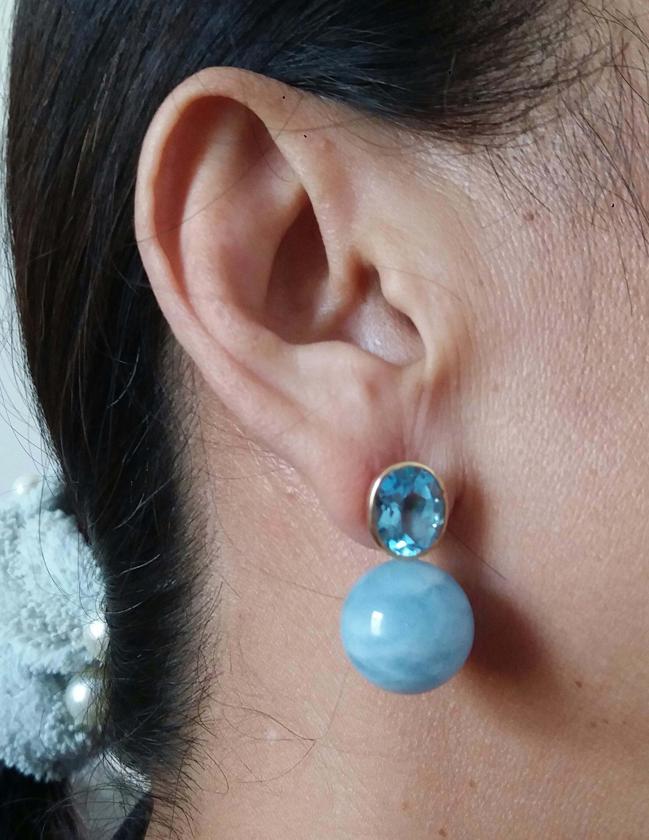Boucles d'oreilles Topaze bleu ciel ovale facettée Or 14k Aigue-marine Plain Round Beads en vente 9