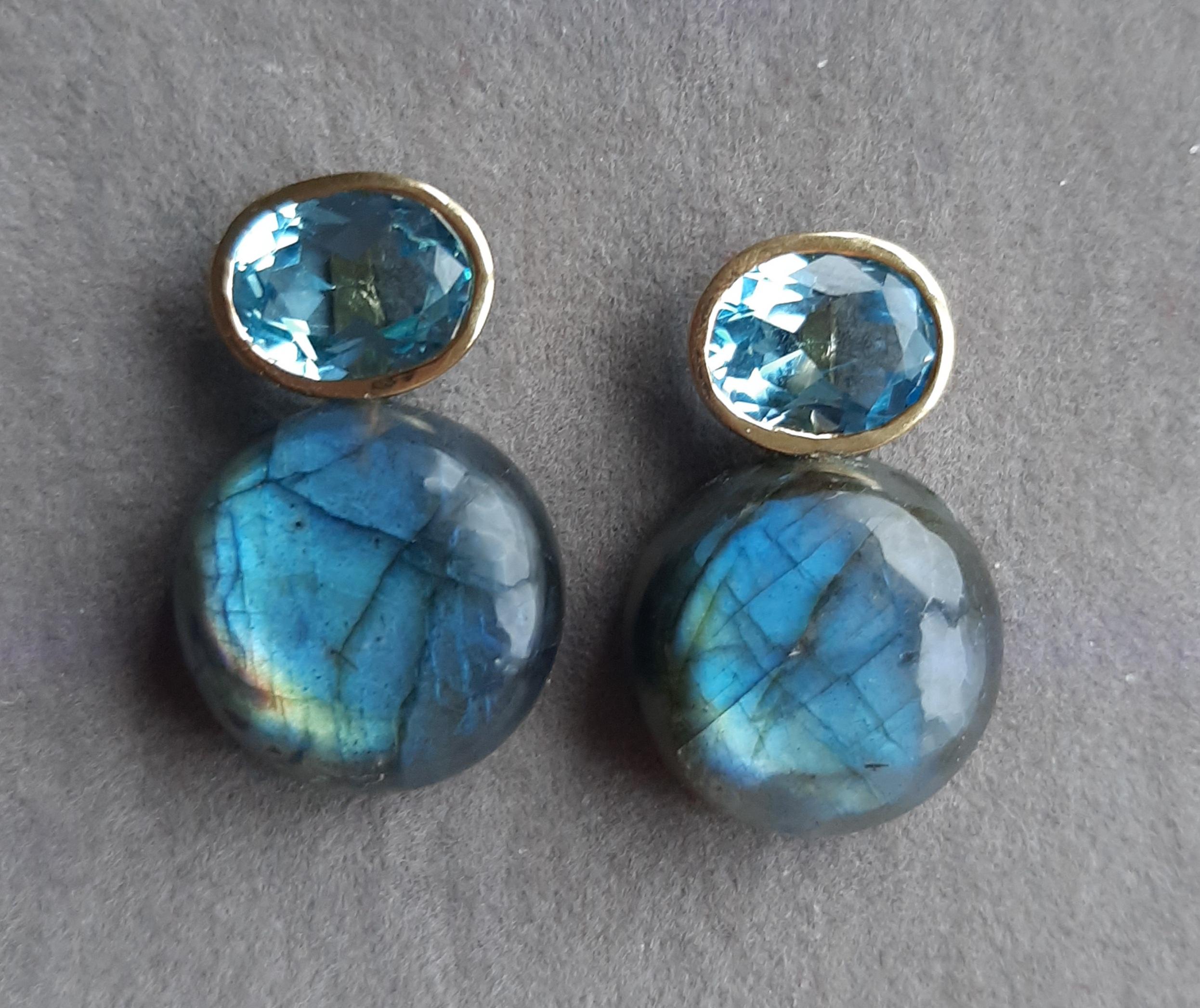 Orecchino a bottone ovale sfaccettato in oro 14k con labradorite tonda e semplice in vendita 4