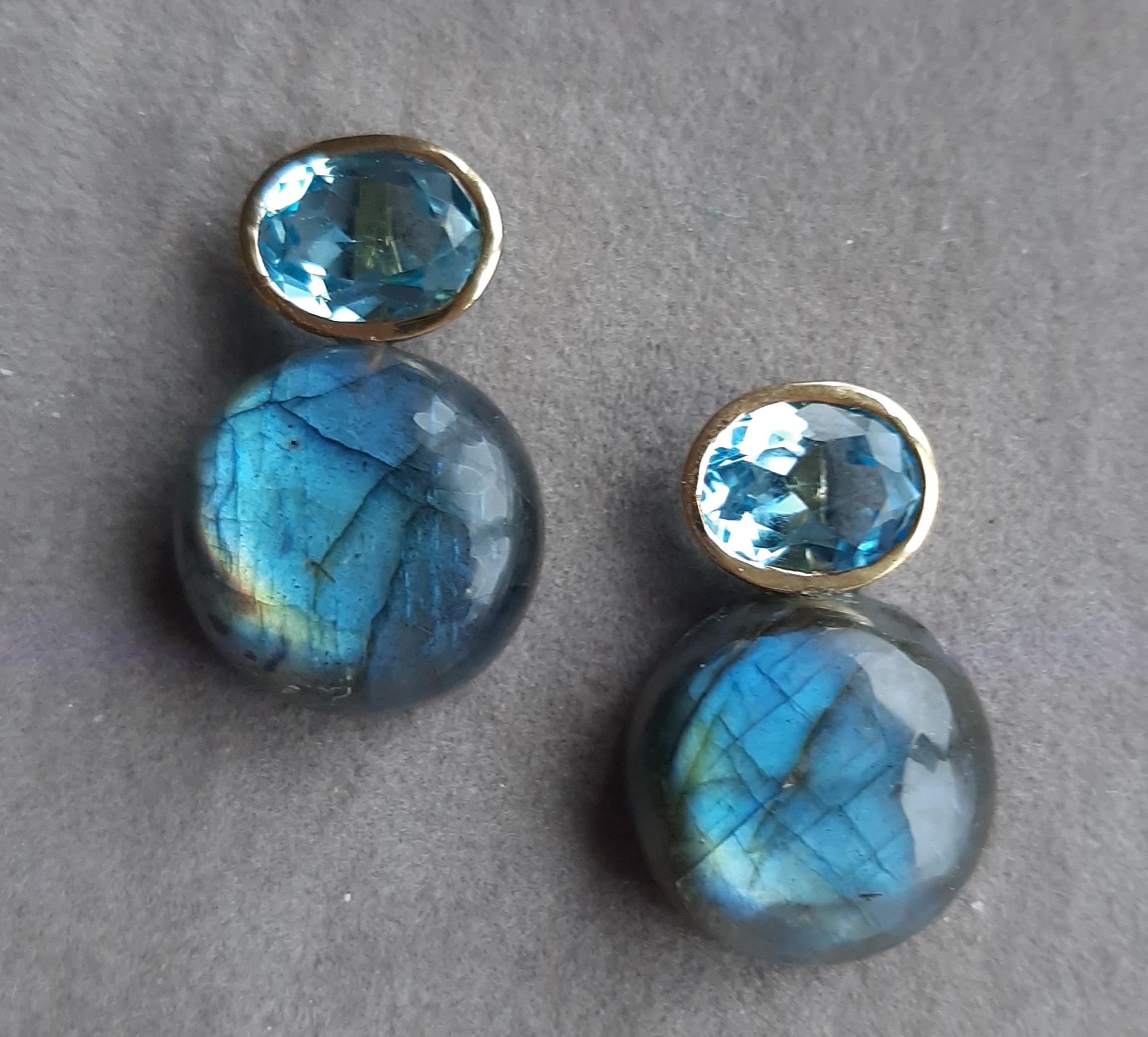 Orecchino a bottone ovale sfaccettato in oro 14k con labradorite tonda e semplice in vendita 5