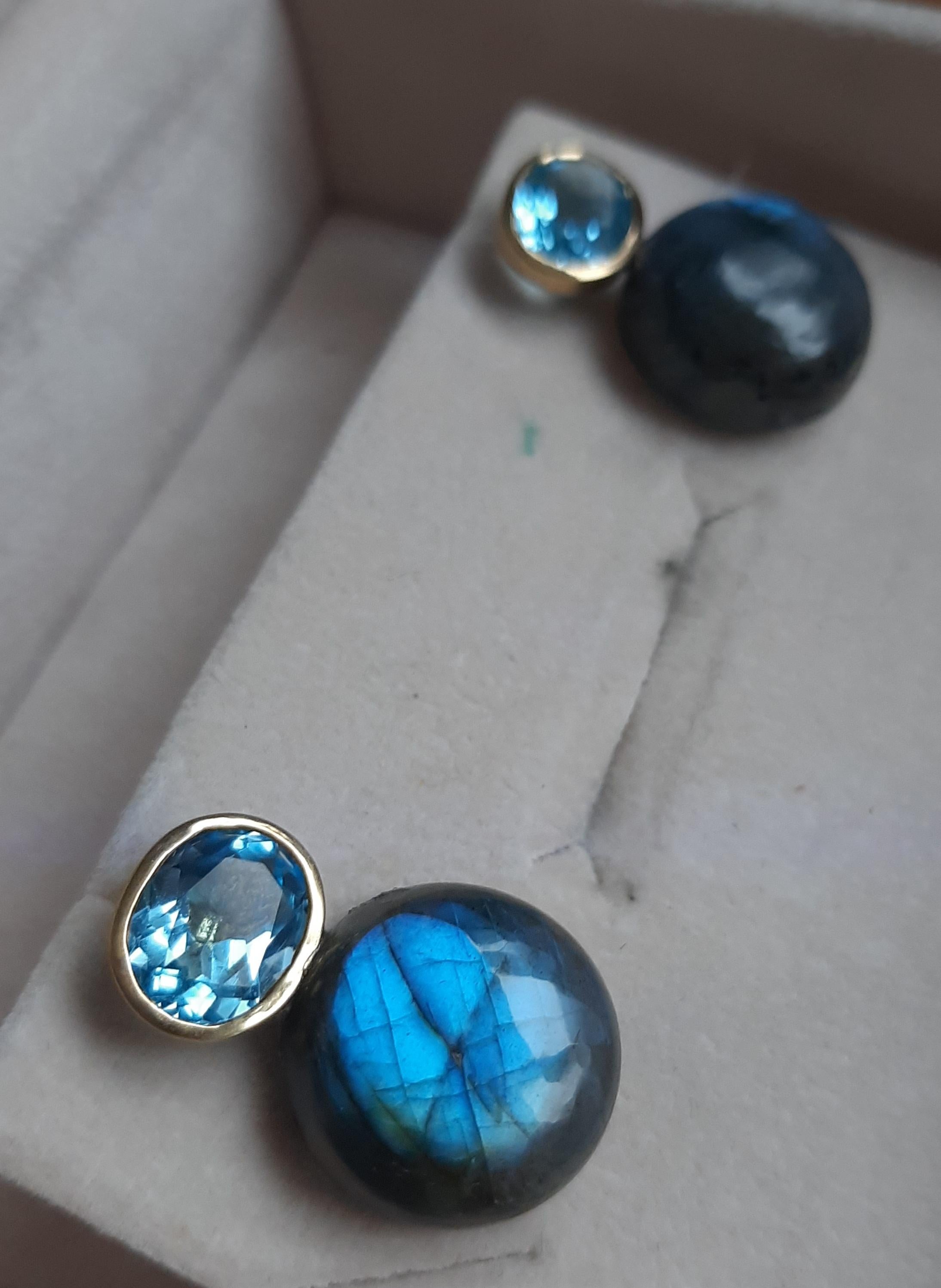 Taglio misto Orecchino a bottone ovale sfaccettato in oro 14k con labradorite tonda e semplice in vendita