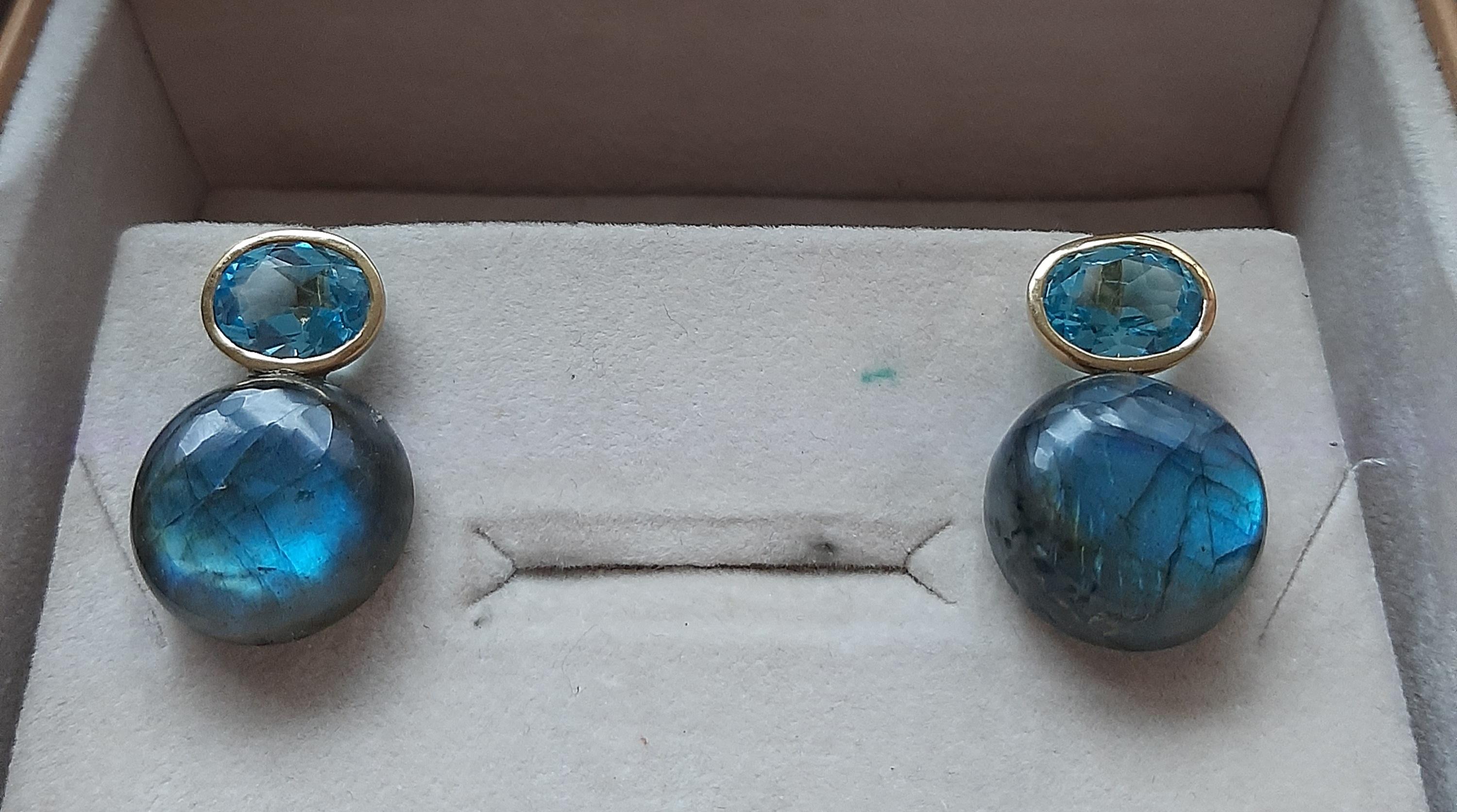 Orecchino a bottone ovale sfaccettato in oro 14k con labradorite tonda e semplice In condizioni Nuovo in vendita a Bangkok, TH
