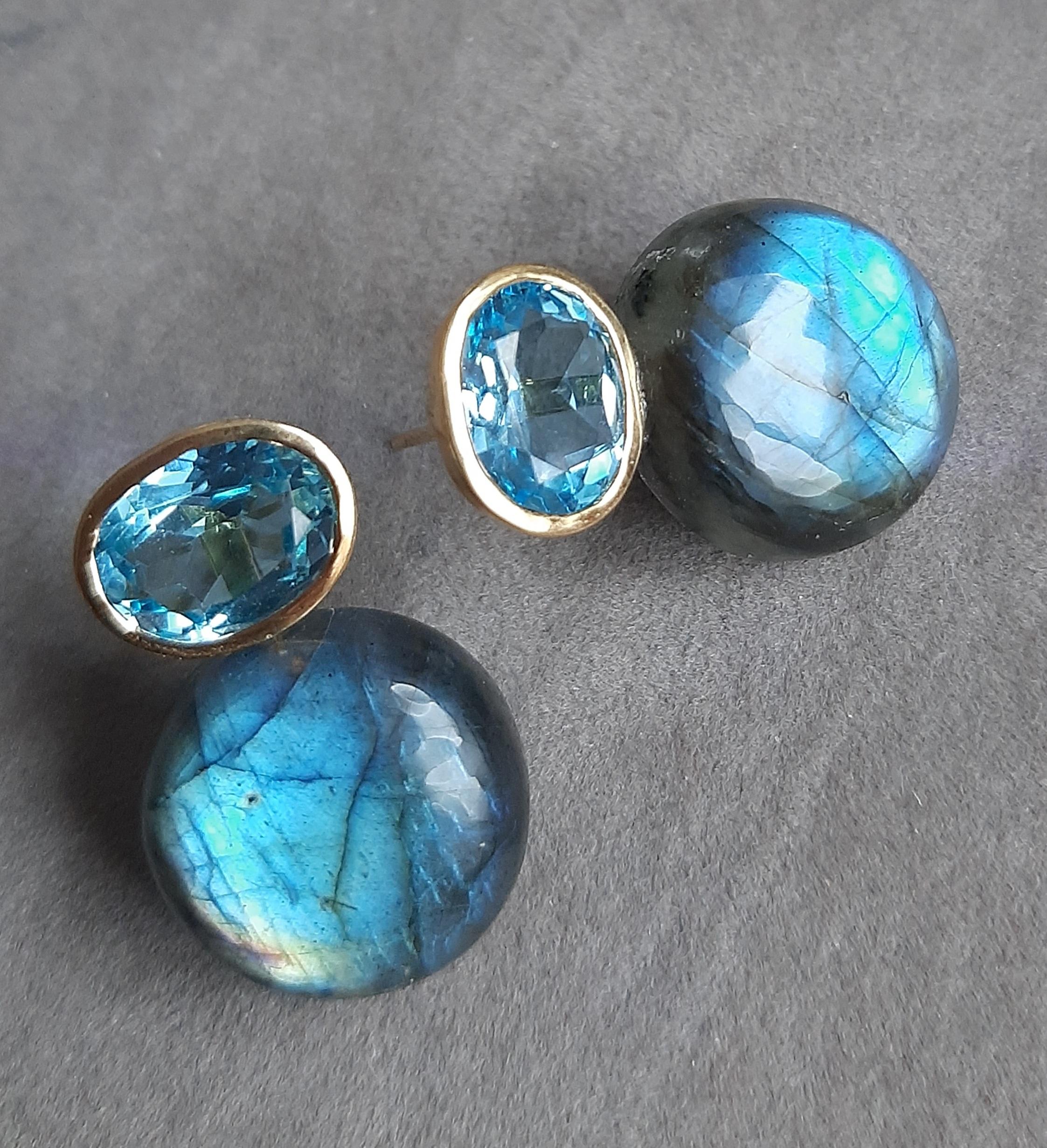 Orecchino a bottone ovale sfaccettato in oro 14k con labradorite tonda e semplice in vendita 1