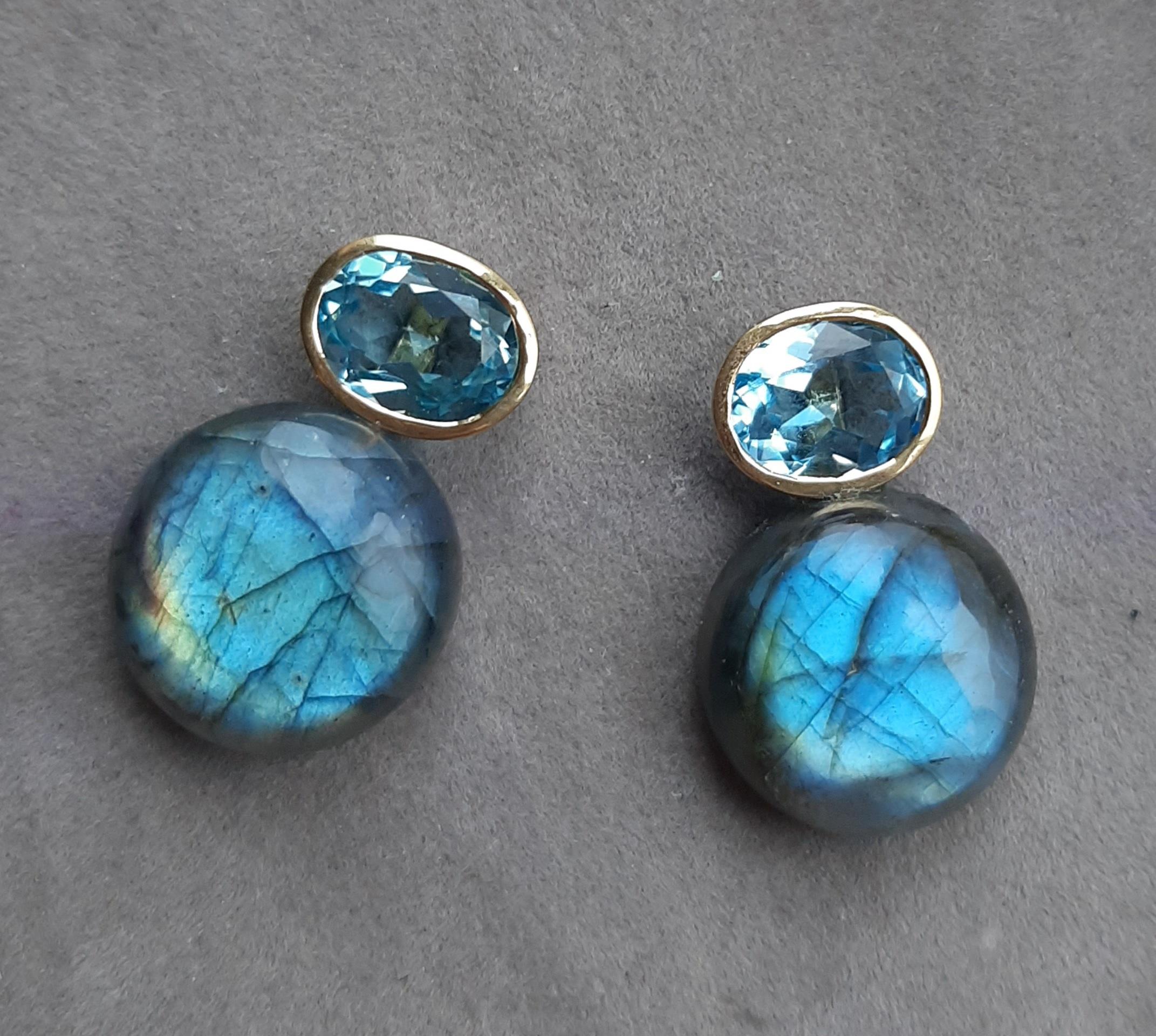 Orecchino a bottone ovale sfaccettato in oro 14k con labradorite tonda e semplice in vendita 3