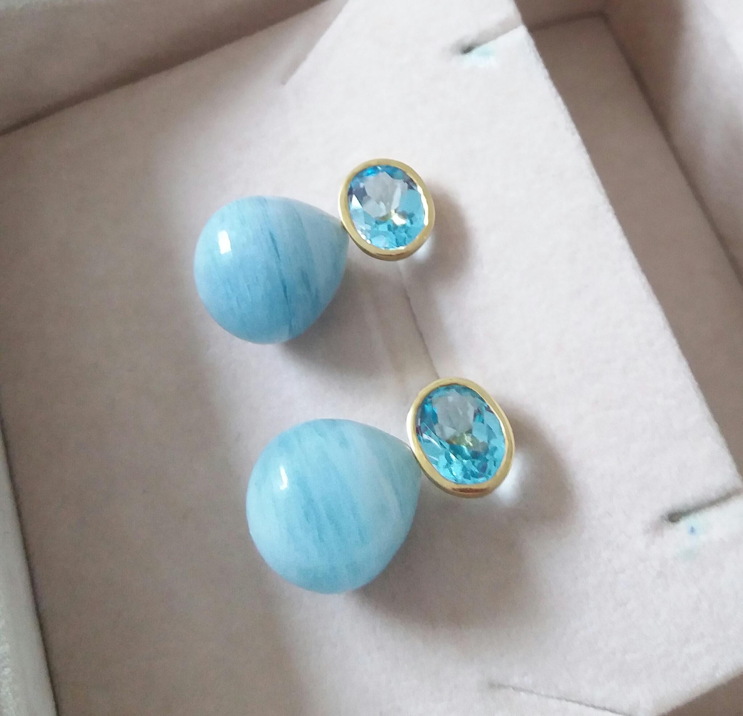Ovaler facettierter Himmelblauer Topas 14K Gelbgold Aquamarin schlichte runde Tropfenohrringe im Angebot 4