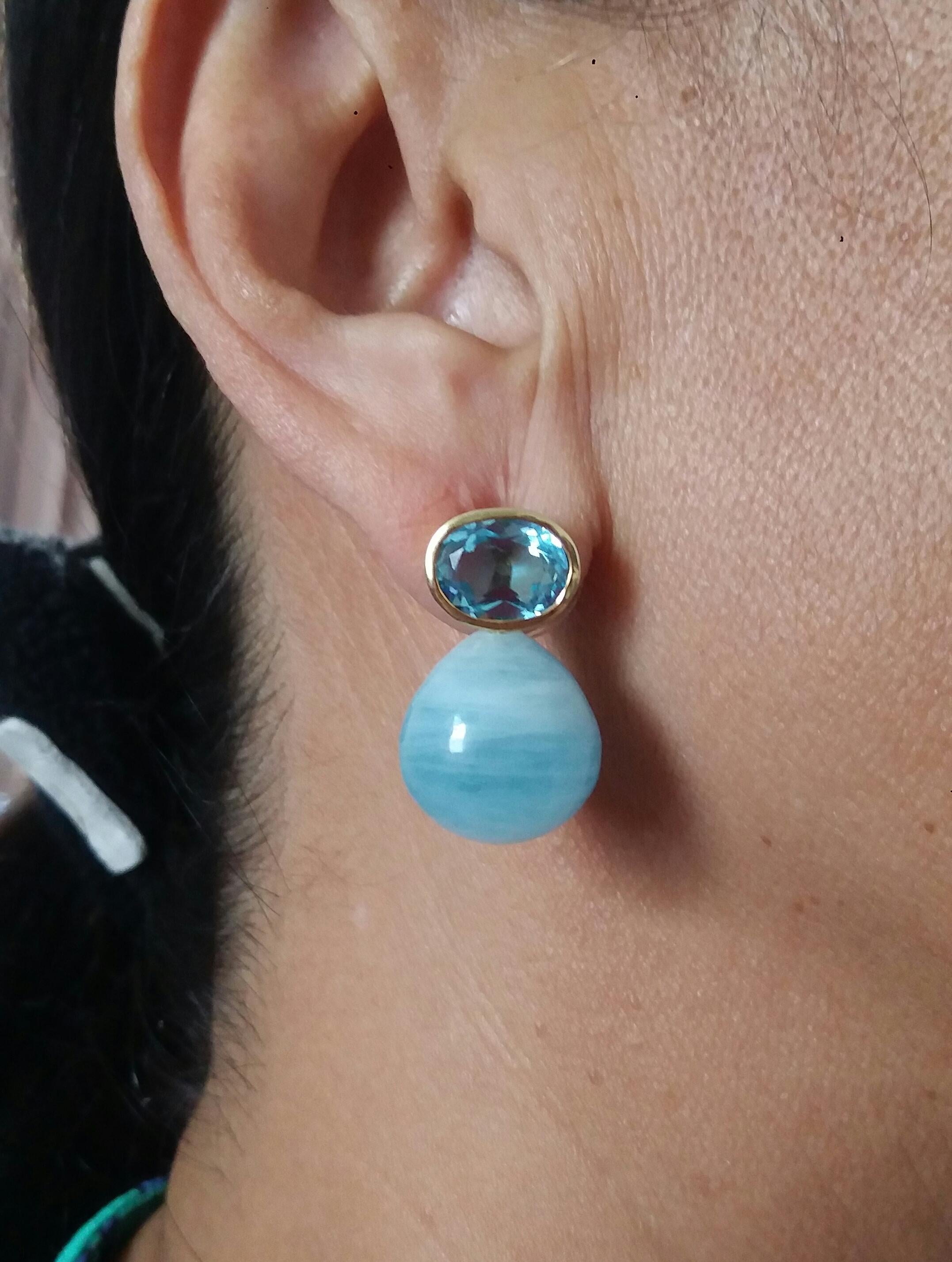 Ovaler facettierter Himmelblauer Topas 14K Gelbgold Aquamarin schlichte runde Tropfenohrringe im Angebot 5