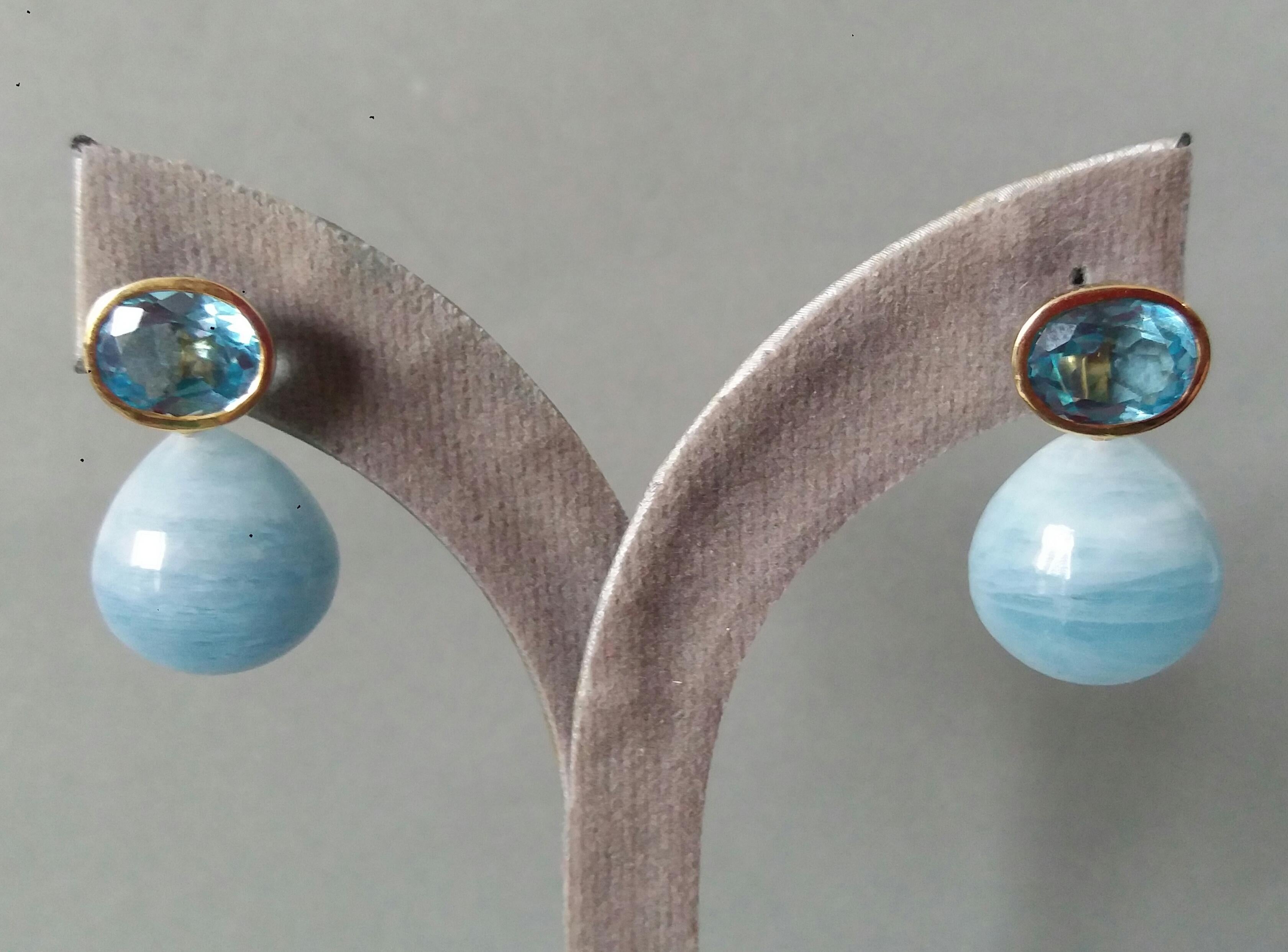 Ovaler facettierter Himmelblauer Topas 14K Gelbgold Aquamarin schlichte runde Tropfenohrringe im Angebot 6