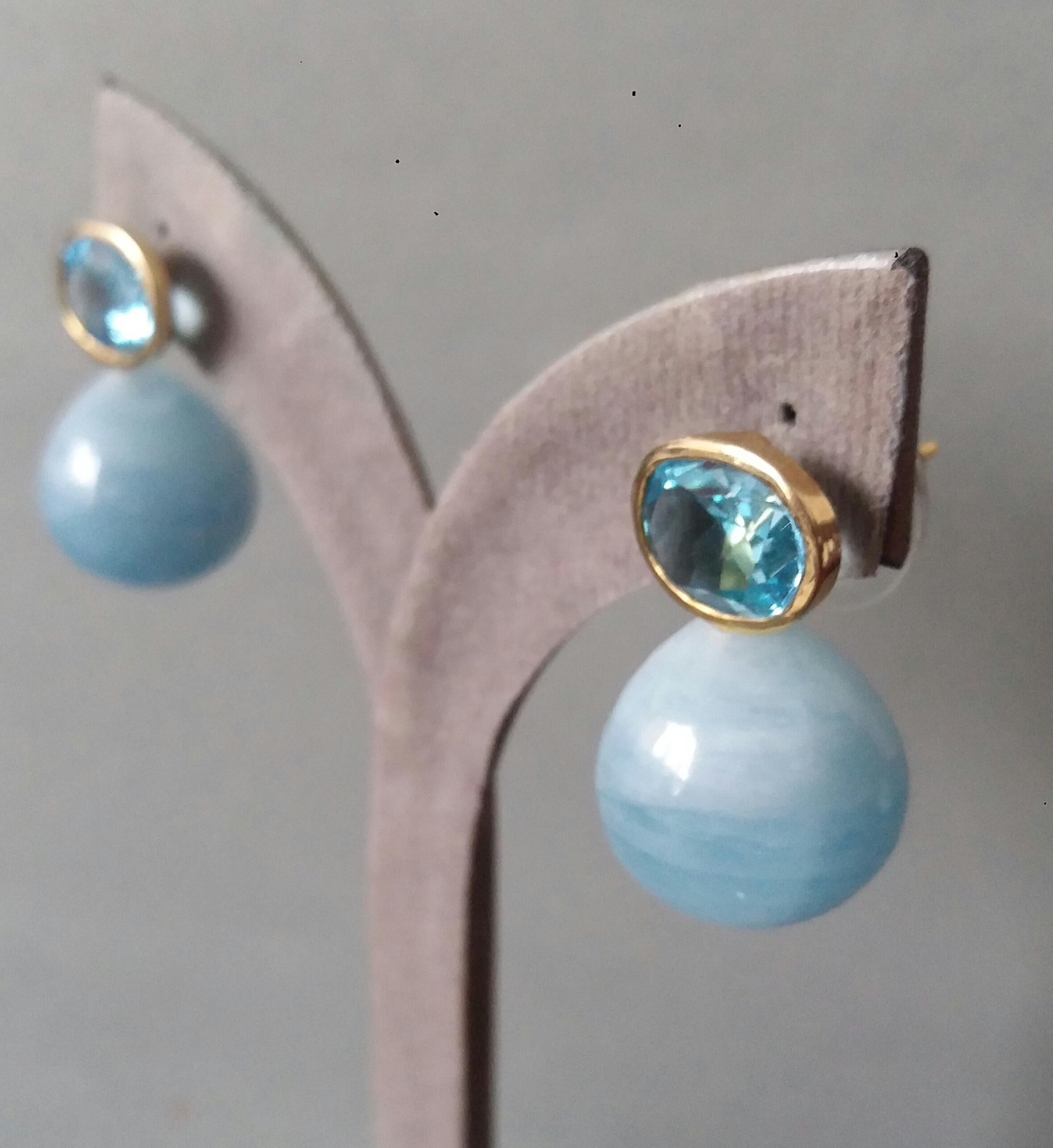Ovaler facettierter Himmelblauer Topas 14K Gelbgold Aquamarin schlichte runde Tropfenohrringe im Angebot 7