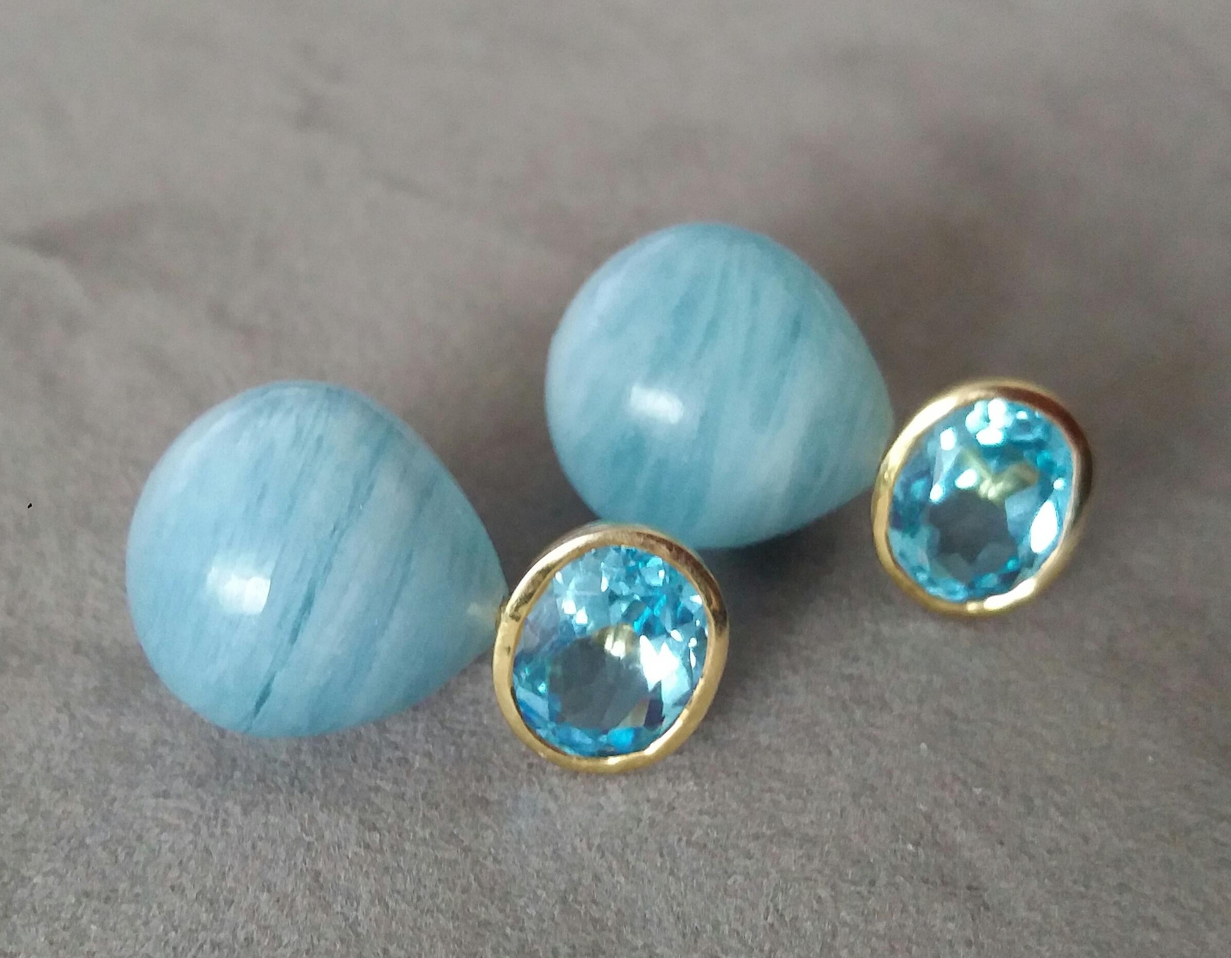 Ovaler facettierter Himmelblauer Topas 14K Gelbgold Aquamarin schlichte runde Tropfenohrringe im Zustand „Neu“ im Angebot in Bangkok, TH