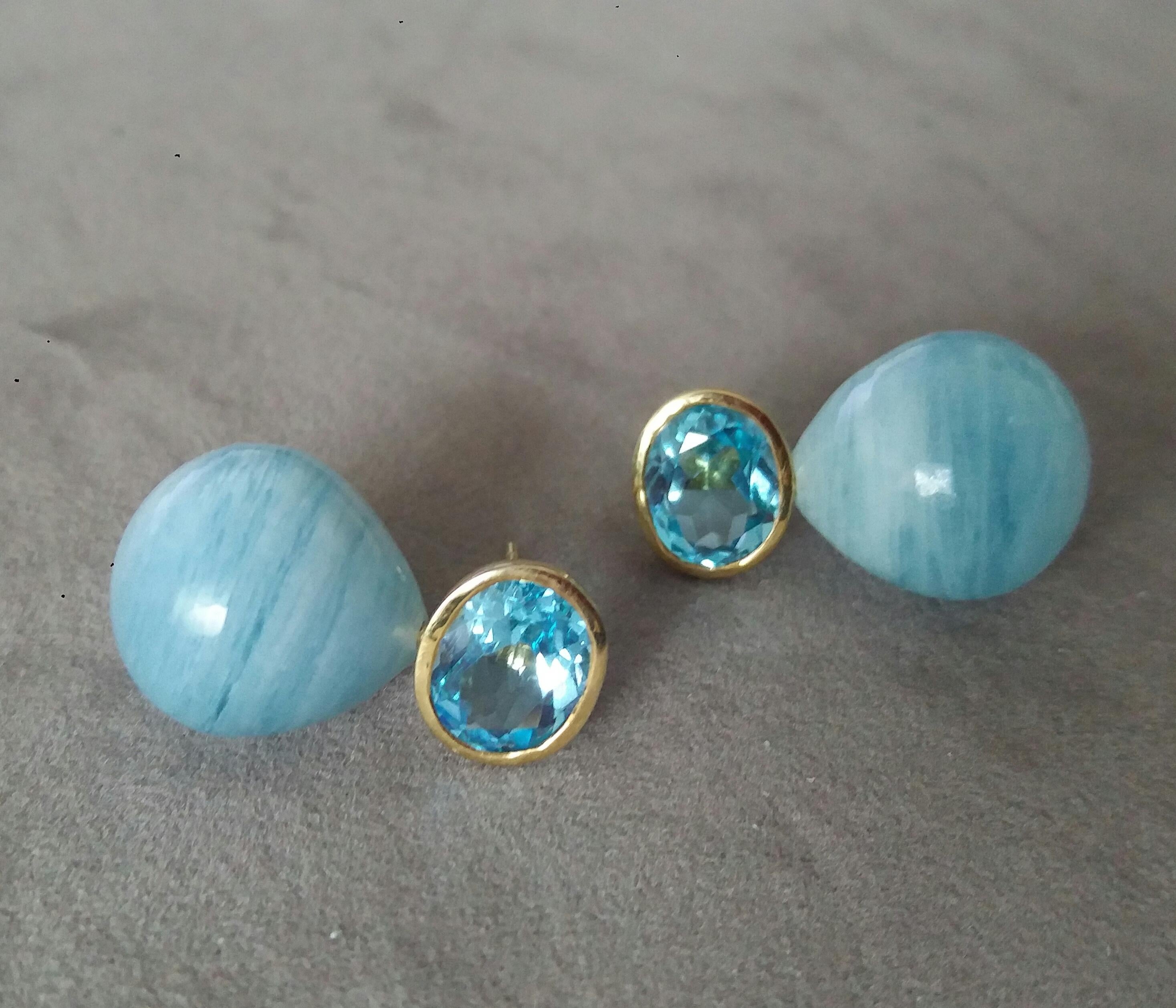 Ovaler facettierter Himmelblauer Topas 14K Gelbgold Aquamarin schlichte runde Tropfenohrringe Damen im Angebot