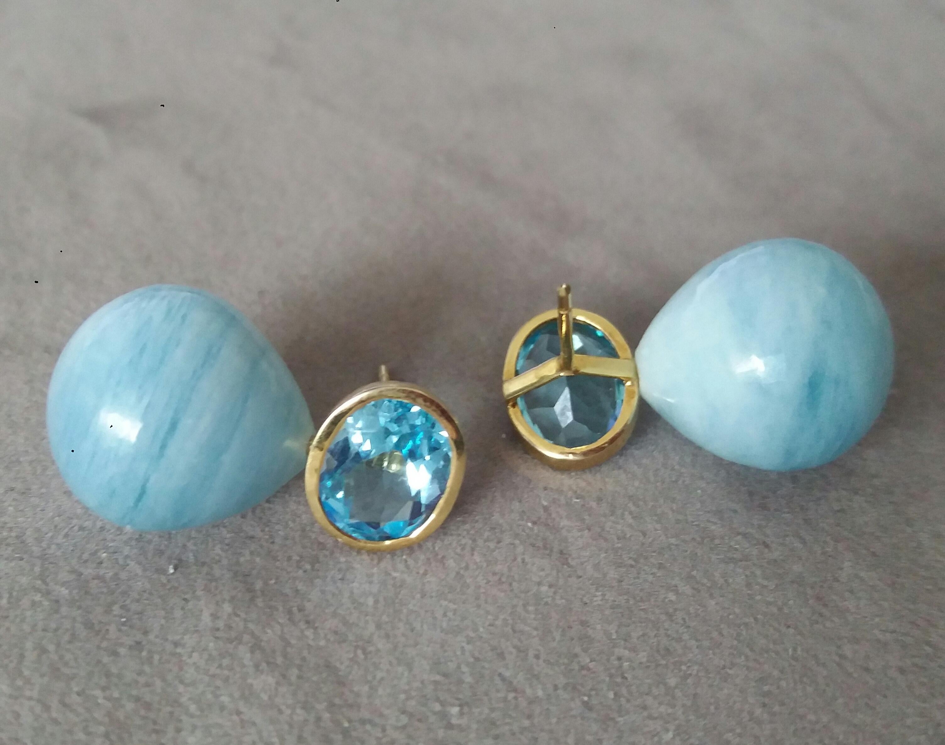 Ovaler facettierter Himmelblauer Topas 14K Gelbgold Aquamarin schlichte runde Tropfenohrringe im Angebot 1