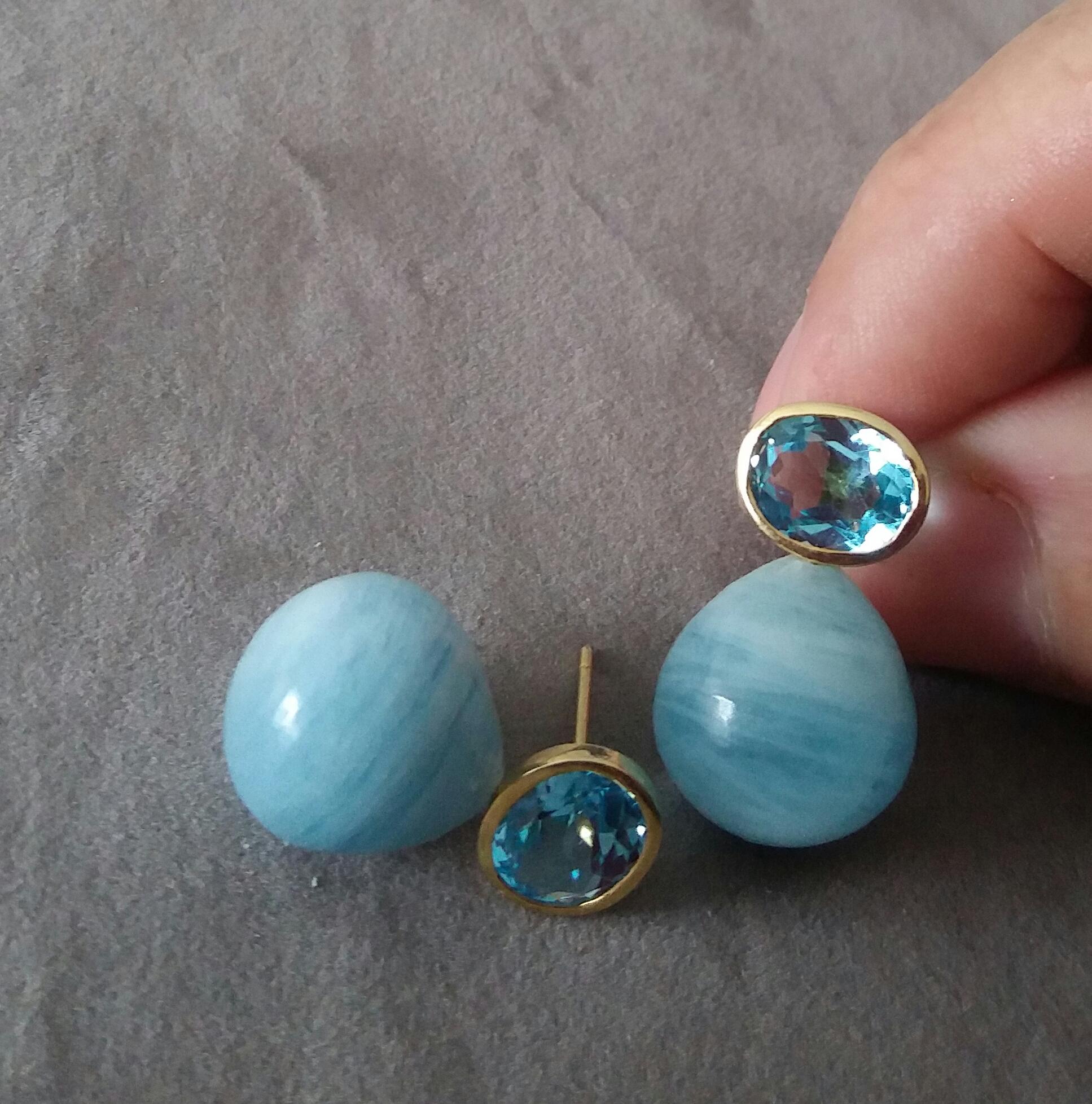 Ovaler facettierter Himmelblauer Topas 14K Gelbgold Aquamarin schlichte runde Tropfenohrringe im Angebot 2