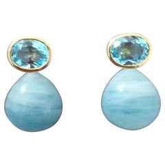 Ovaler facettierter Himmelblauer Topas 14K Gelbgold Aquamarin schlichte runde Tropfenohrringe