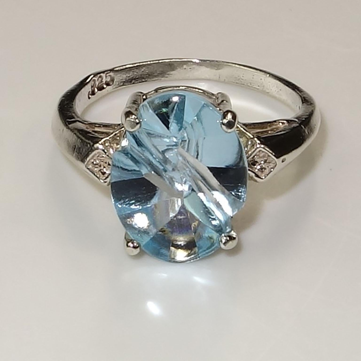 Oval Fantasy Cut Blue Topaz Set in Sterling Silver Ring 1
