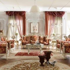 Oval Figured Coffee Table in Ivory Finishing and Gold Leaf Details by Modenese